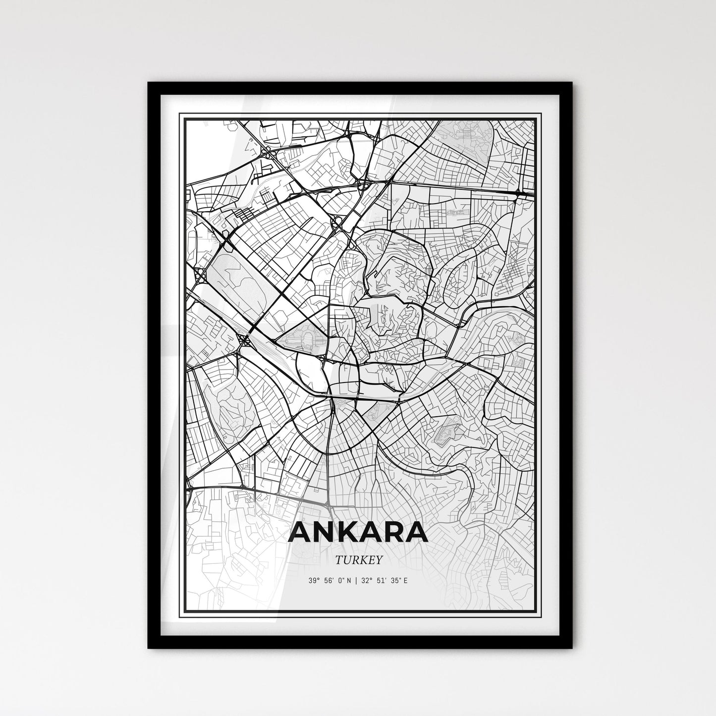 Ankara Turkey - Scandinavian Style City Map for Modern Home Decor