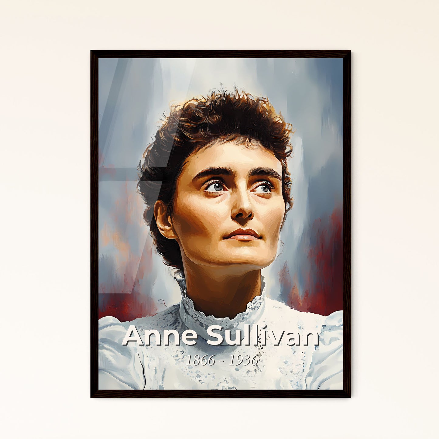 Portrait of Anne Sullivan, 1866 - 1936. Impressionistic painting of a woman looking up to the sky.