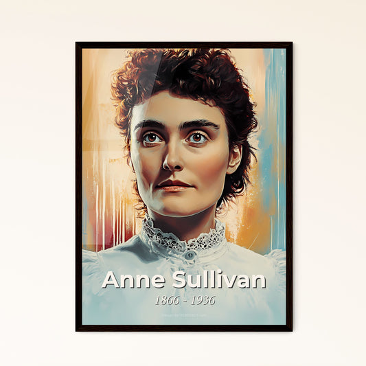 Portrait of Anne Sullivan, 1866 - 1936. Impressionistic painting of a woman with short curly hair wearing a white blouse.