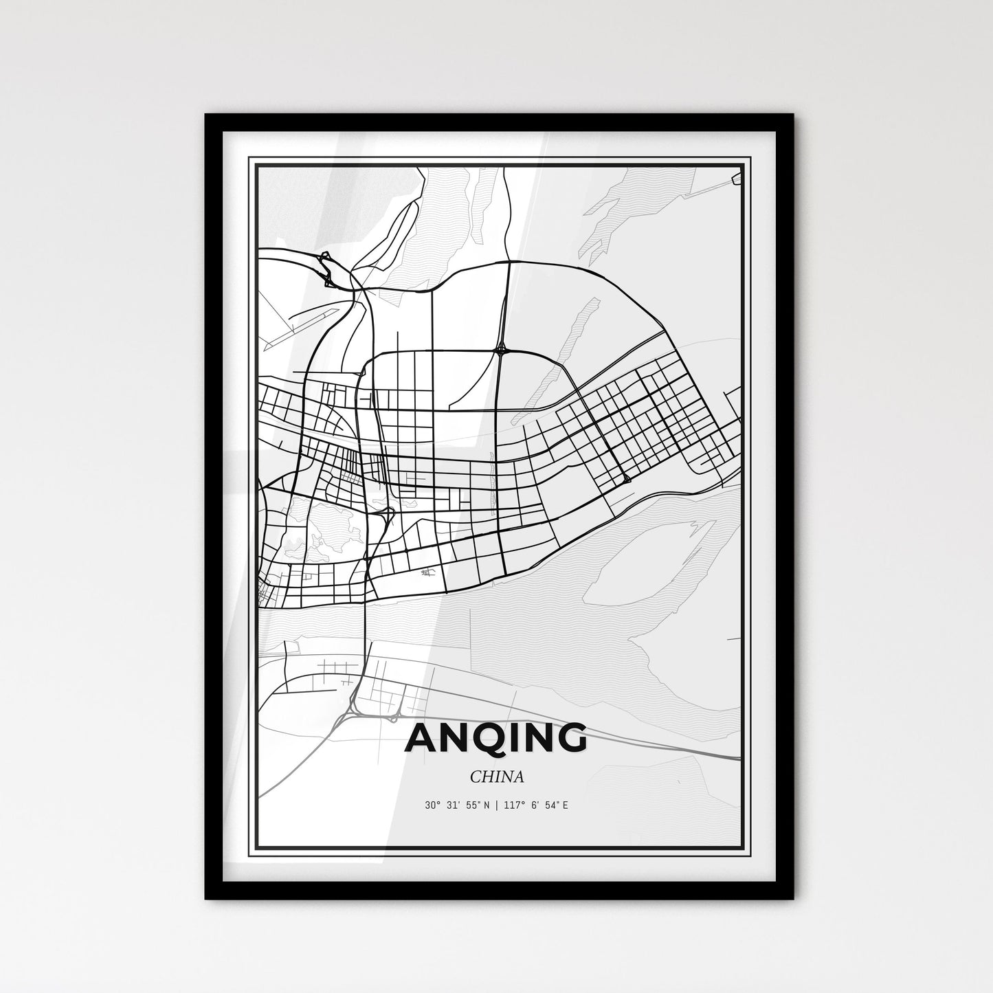 Anqing China - Scandinavian Style City Map for Modern Home Decor