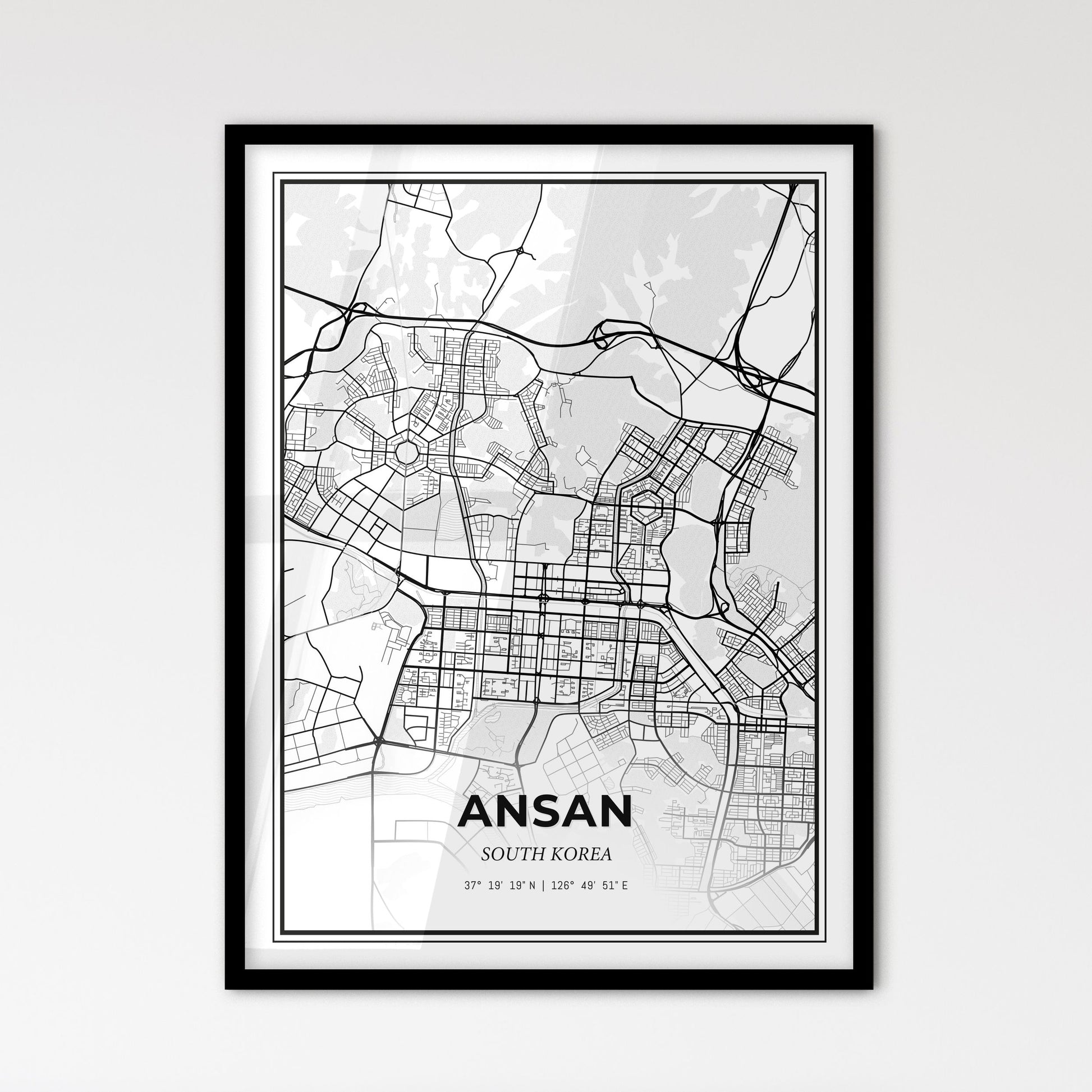 Ansan South Korea - Scandinavian Style City Map for Modern Home Decor