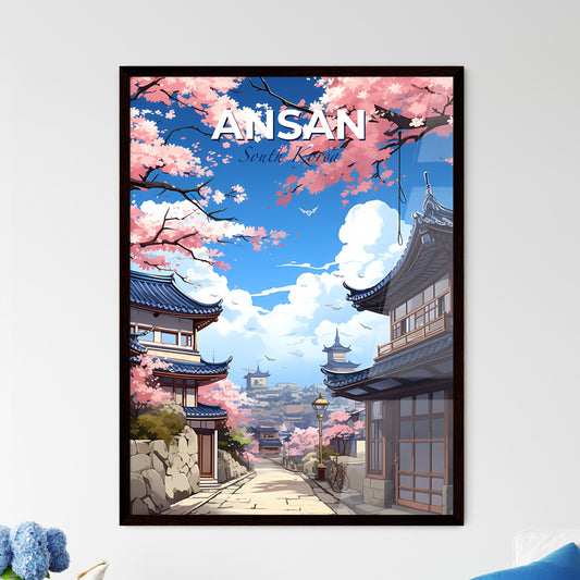 Ansan South Korea Cityscape Watercolor Painting - Street View with Vibrant Buildings and Cherry Blossoms Default Title