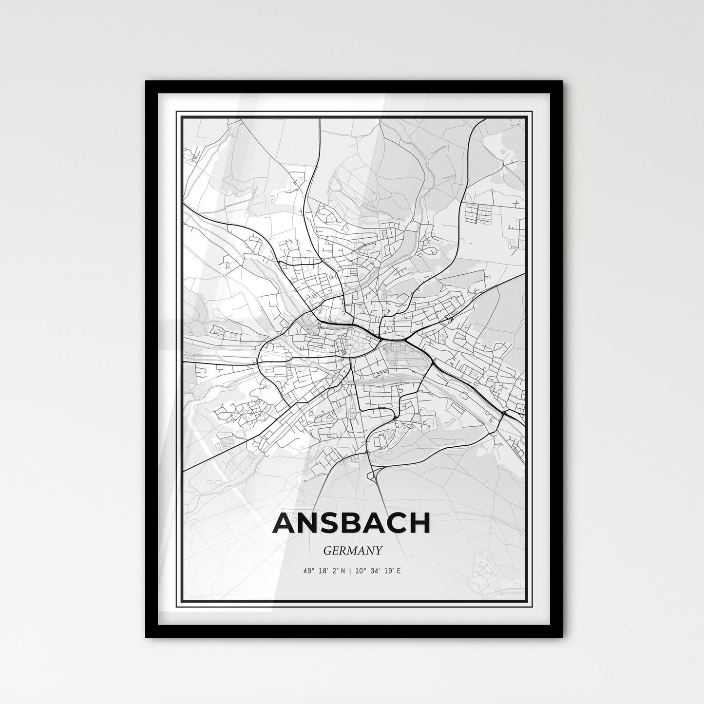 Ansbach Germany - Scandinavian Style City Map for Modern Home Decor