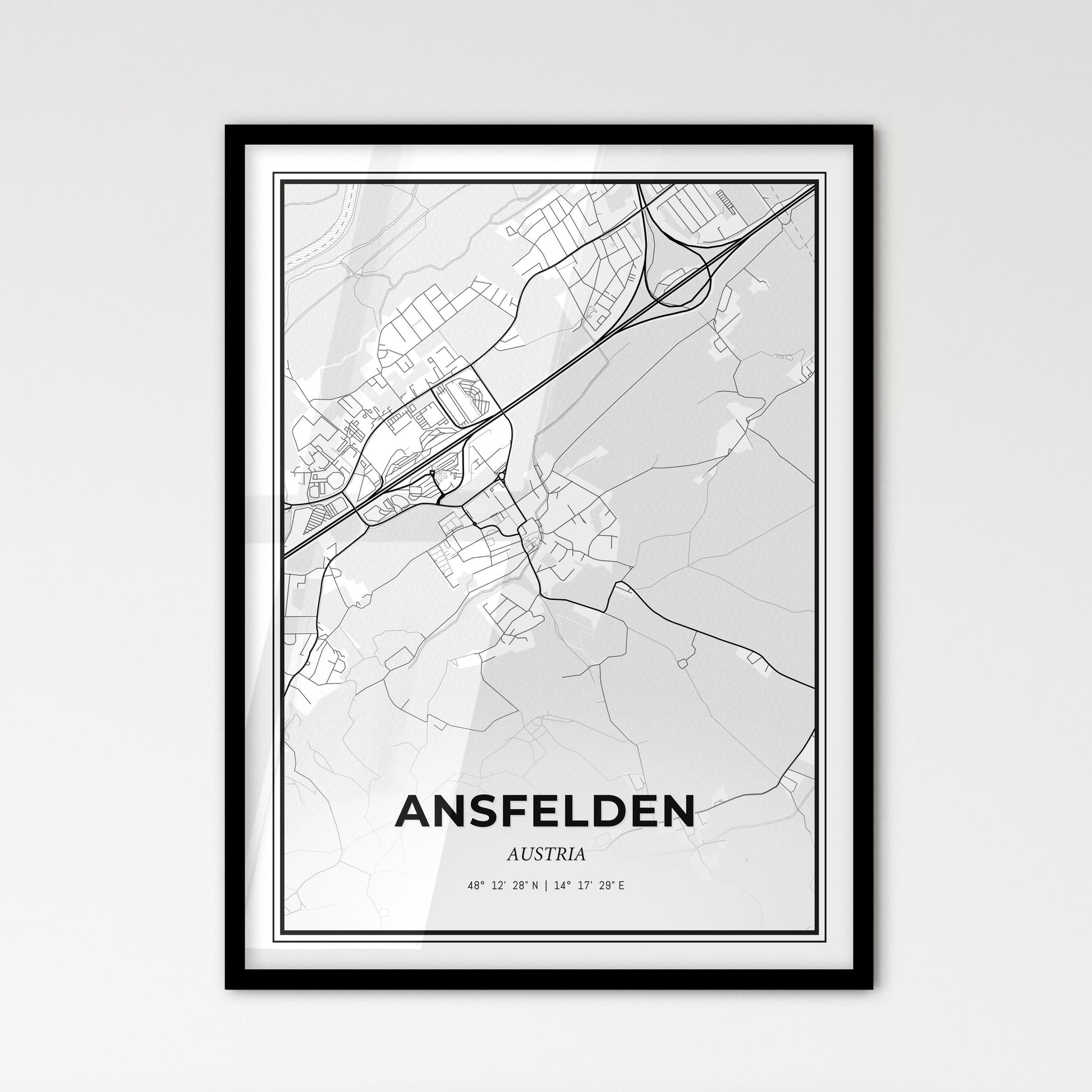 Ansfelden Austria - Scandinavian Style City Map for Modern Home Decor