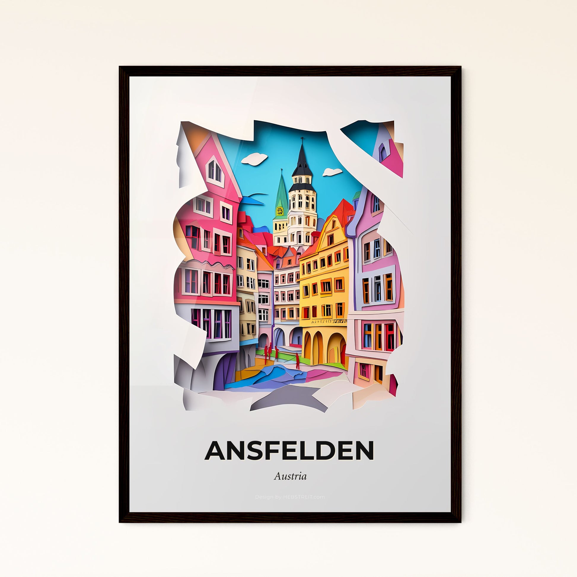 Vivid Ansfelden, Austria - a paper cut of a city with a clock tower