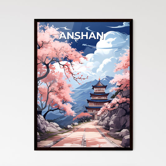 Vibrant Chinese Pagoda and Pink Sakura Tree Skyline Art Painting, Anshan China Default Title