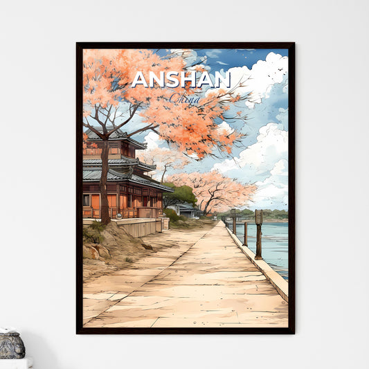 Cityscape Art: Vibrant Brushstroke Painting of Anshan Skyline by Water Default Title