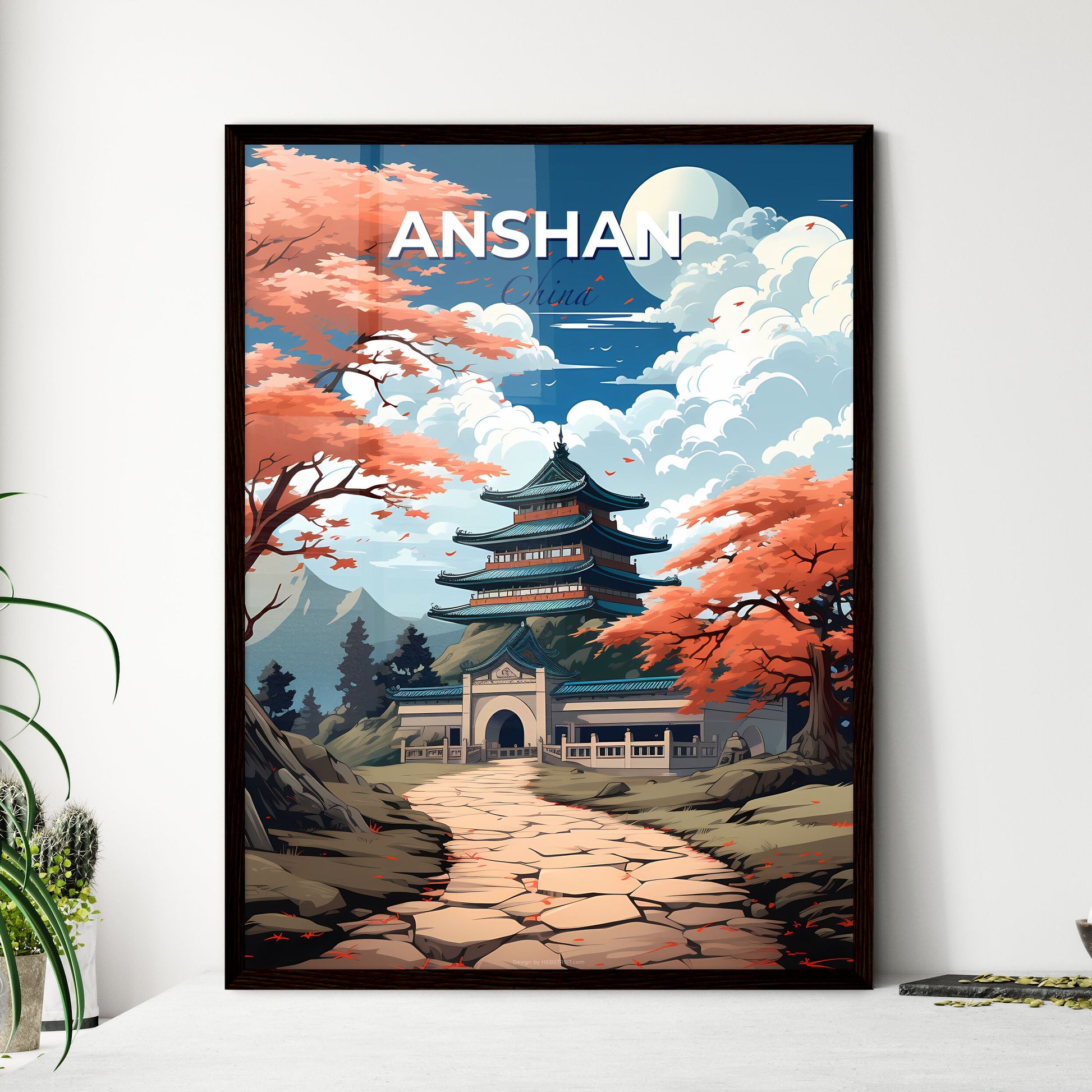 Anshan China Skyline Painting Art Pagoda Building Landscape Default Title