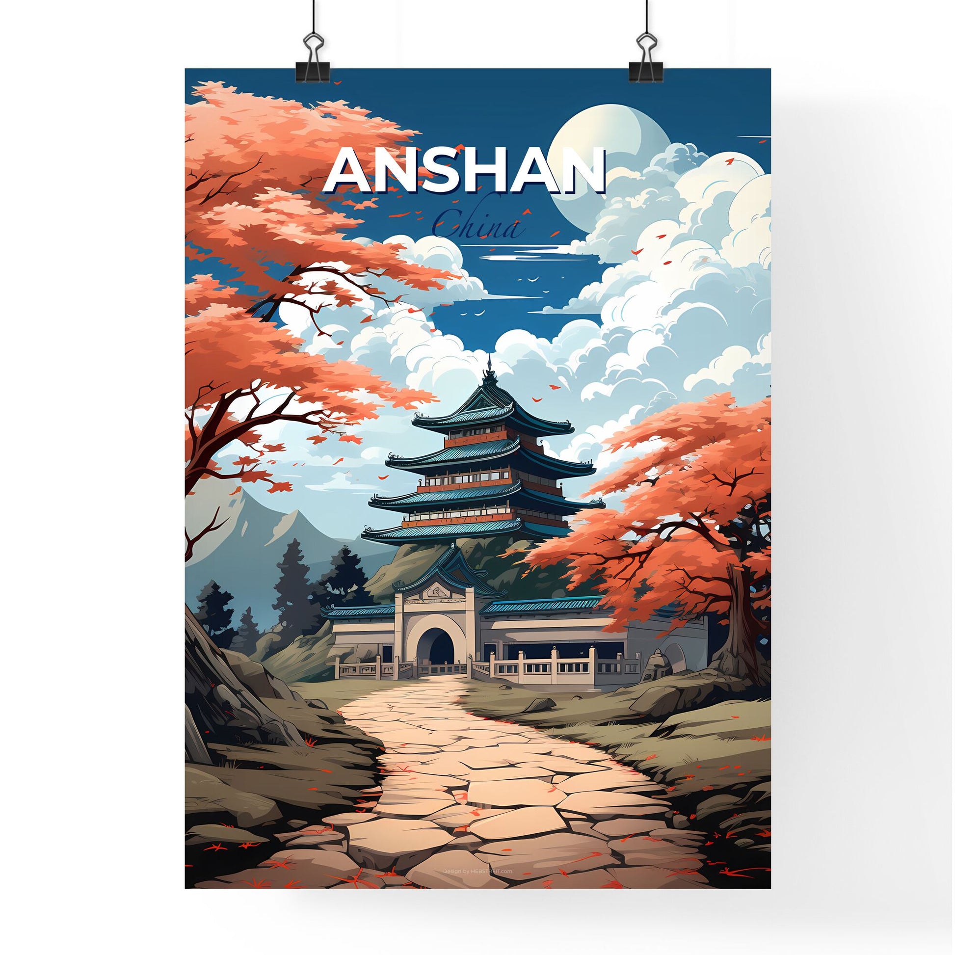 Anshan China Skyline Painting Art Pagoda Building Landscape Default Title