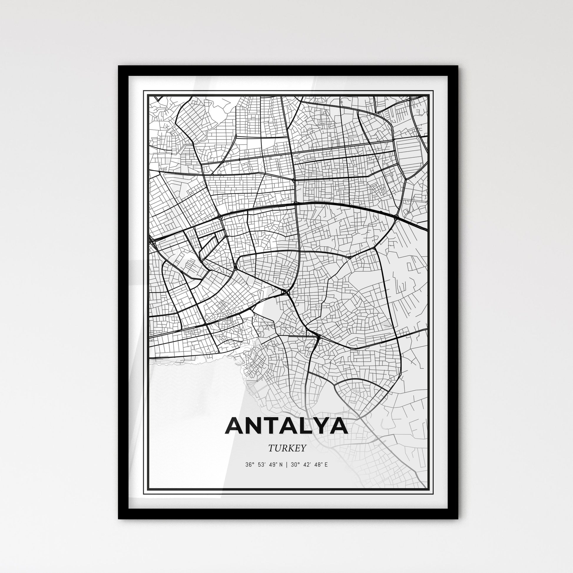 Antalya Turkey - Scandinavian Style City Map for Modern Home Decor