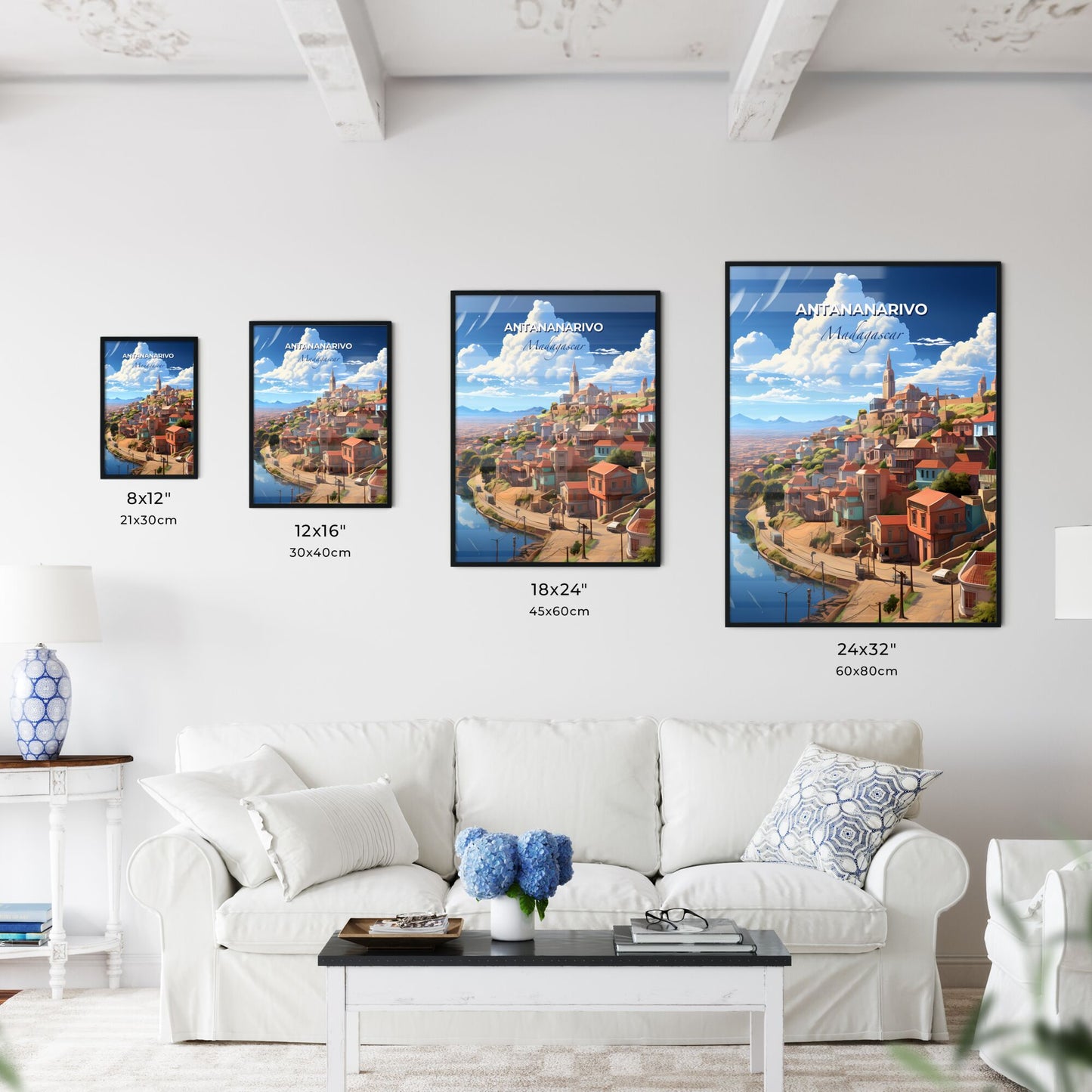 Vibrant Painted Skyline of Antananarivo Madagascar City on a Hill with Blue Sky and River Default Title