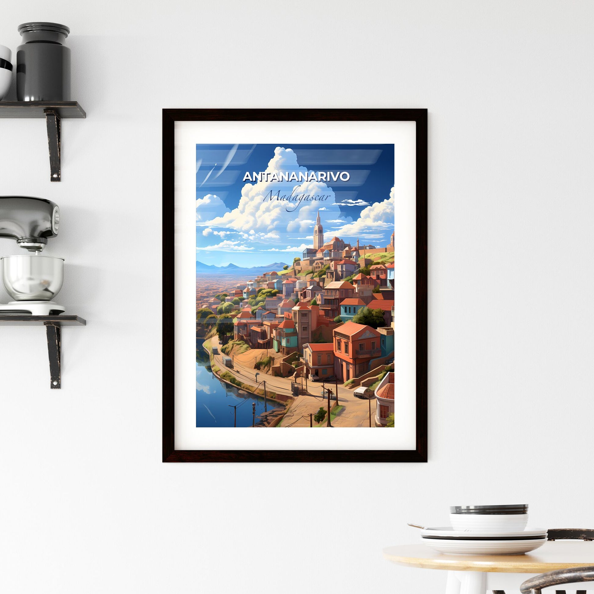 Vibrant Painted Skyline of Antananarivo Madagascar City on a Hill with Blue Sky and River Default Title