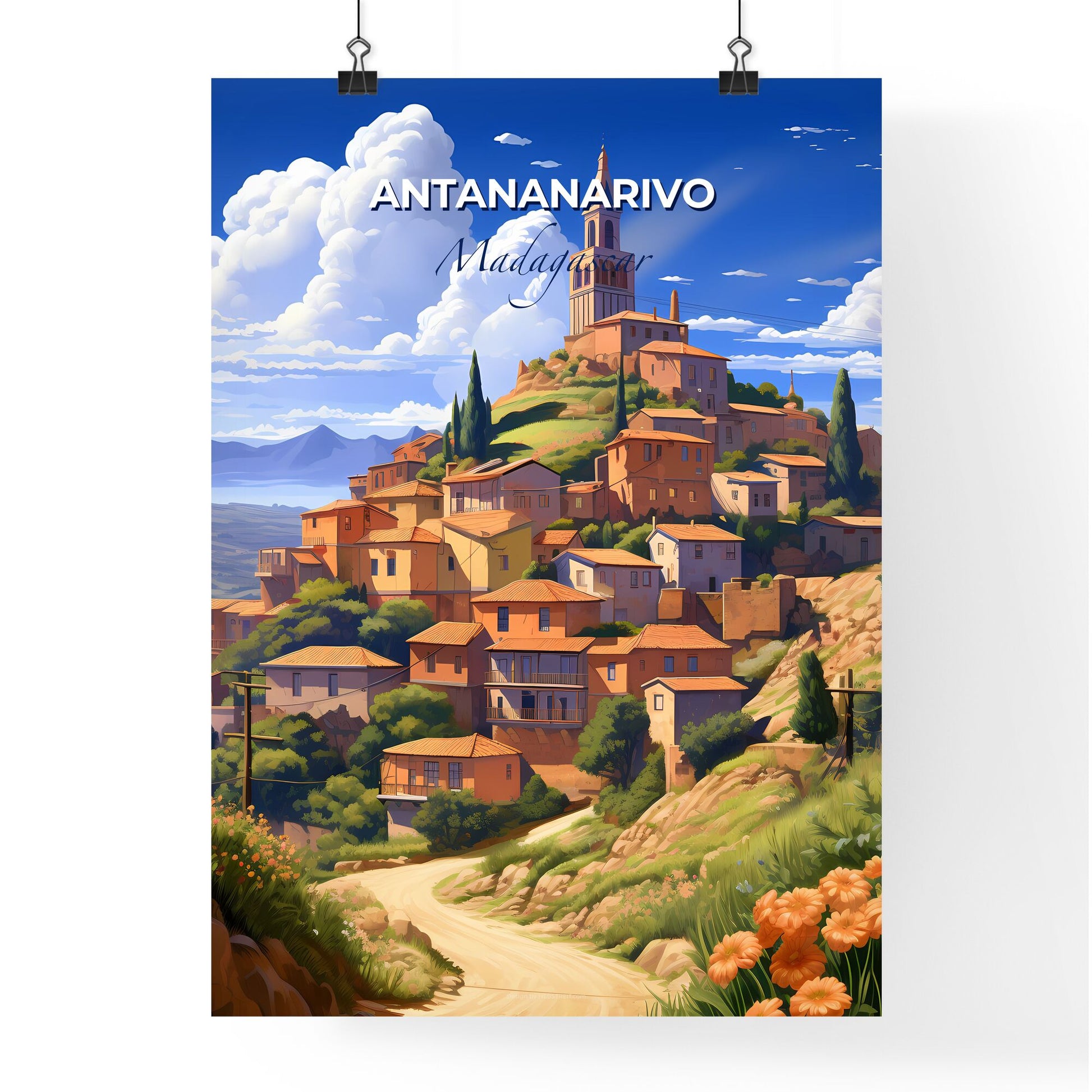 Village on a Hill in Antananarivo Madagascar Skyline Painting Default Title