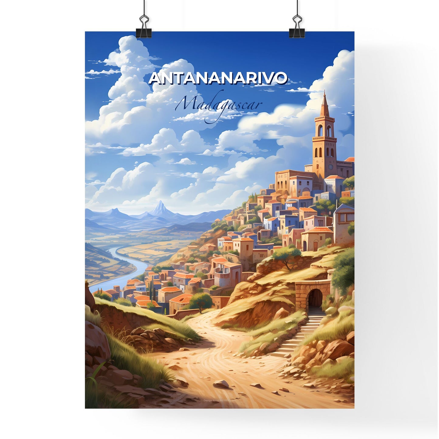 Vibrant Antananarivo Madagascar Skyline Painting Artistic Hilltop Town View Default Title