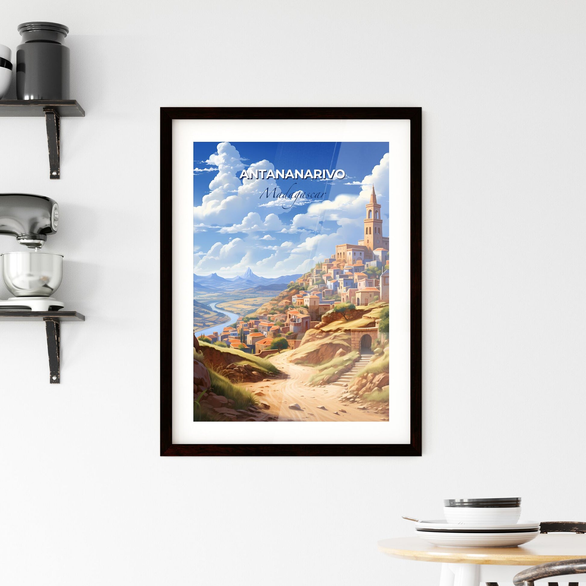 Vibrant Antananarivo Madagascar Skyline Painting Artistic Hilltop Town View Default Title