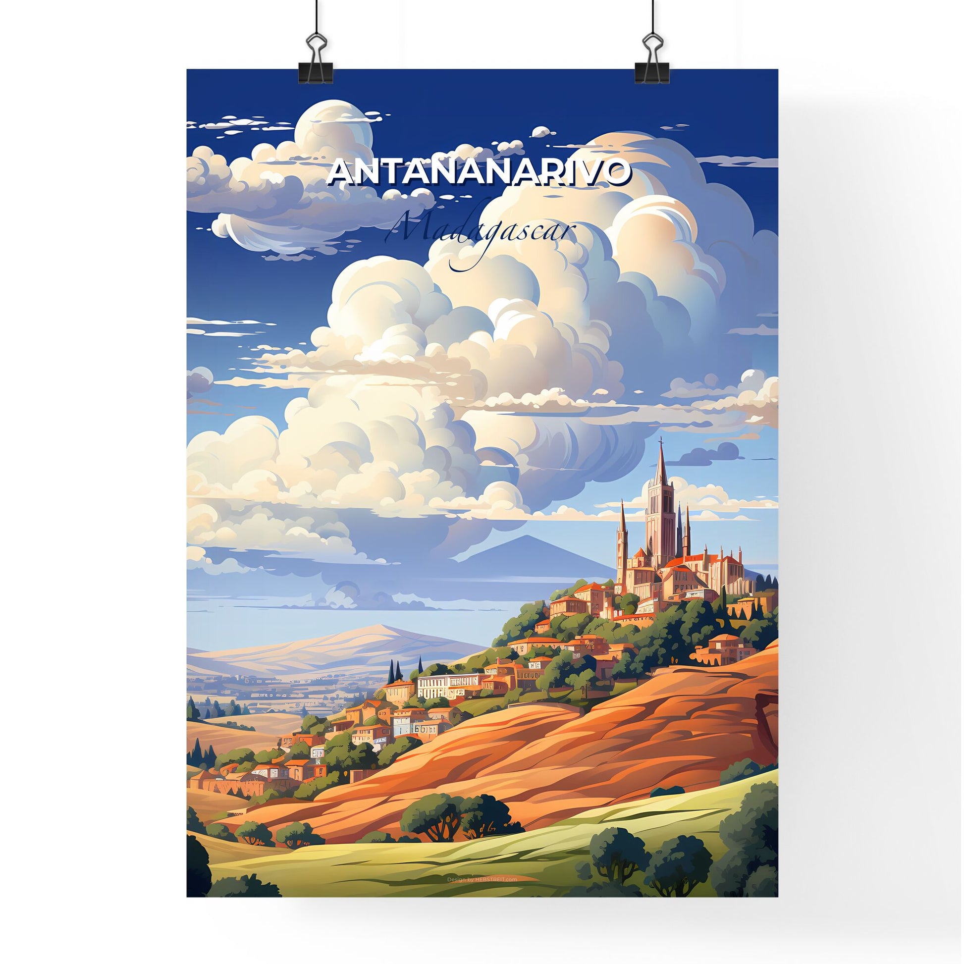 Vibrant Painting of Antananarivo Madagascar Skyline with Town on Hill Default Title