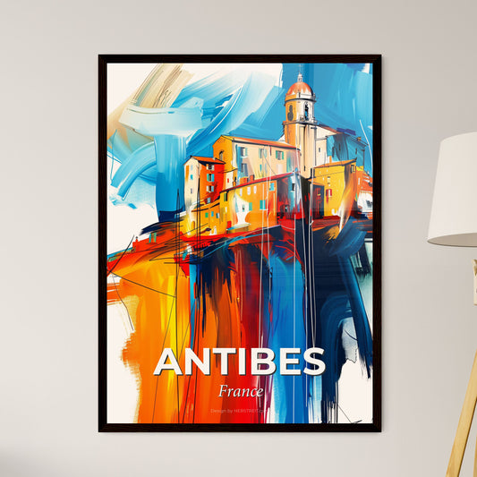 Vibrant Antibes, France - A Painting Of A Skyline With A Colorful Building