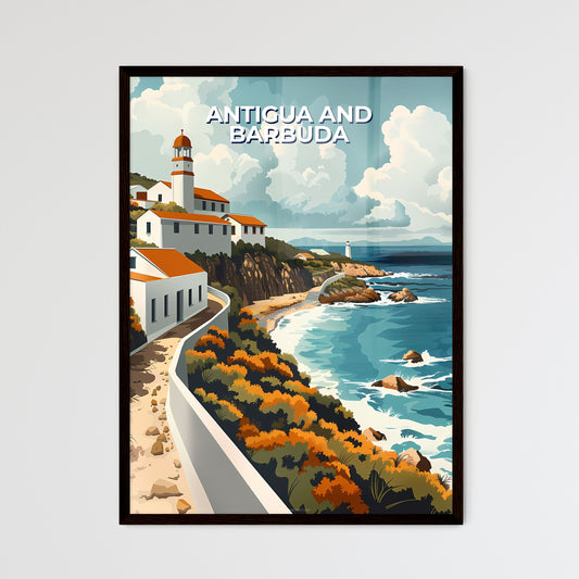 Vibrant Painting Depicting Antigua and Barbuda, North America: White Buildings Perched on Cliff by Ocean