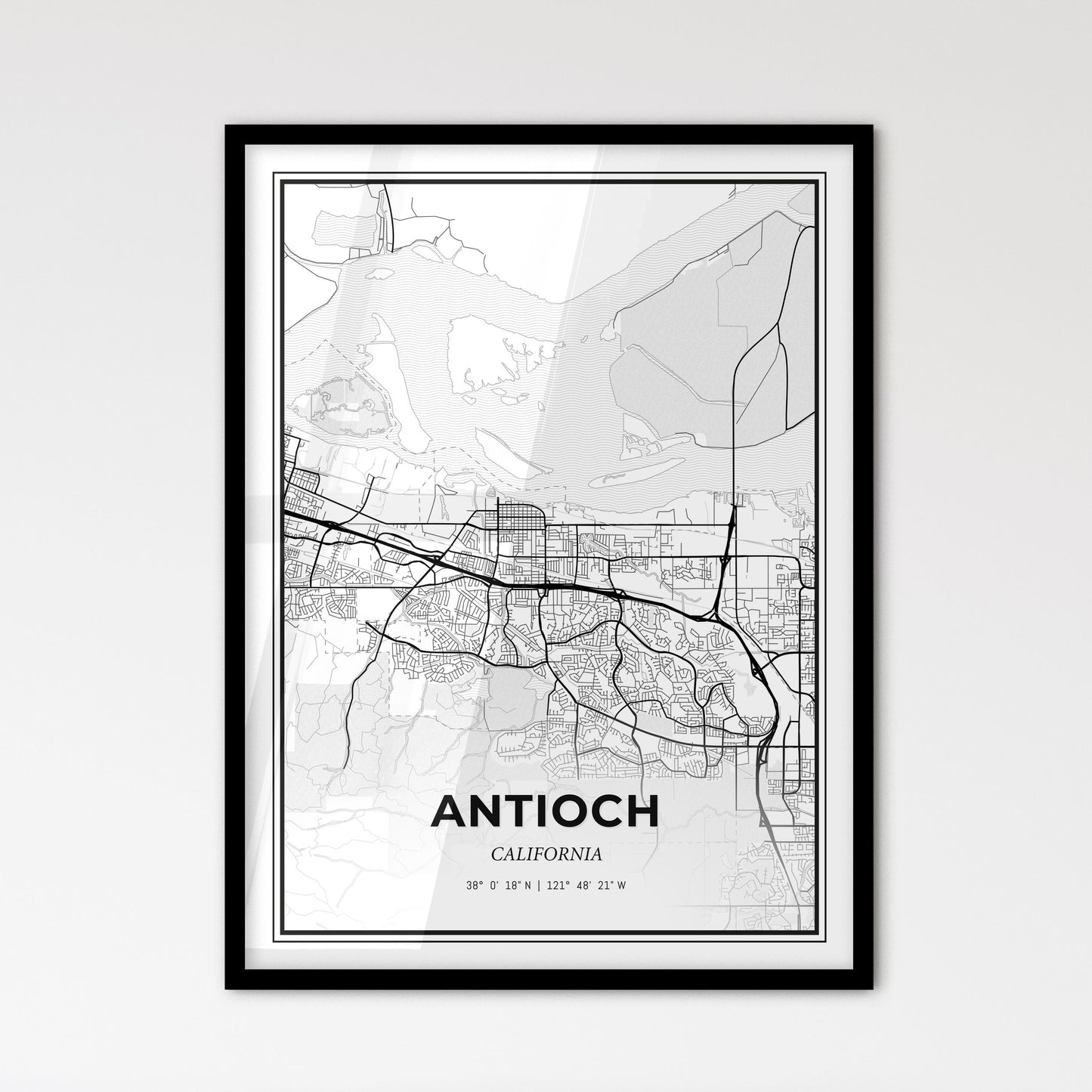 Antioch California - Scandinavian Style City Map for Modern Home Decor