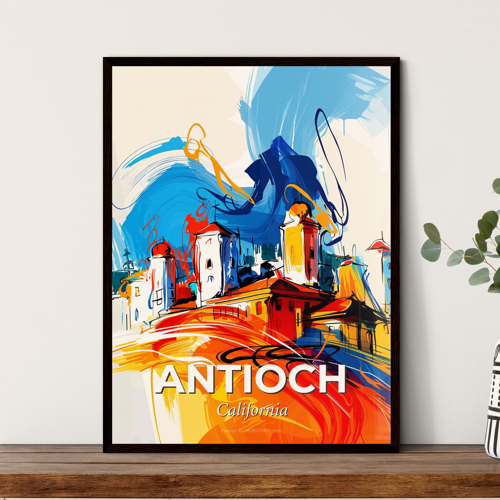 Vibrant Antioch, California - A Colorful Painting Of Buildings