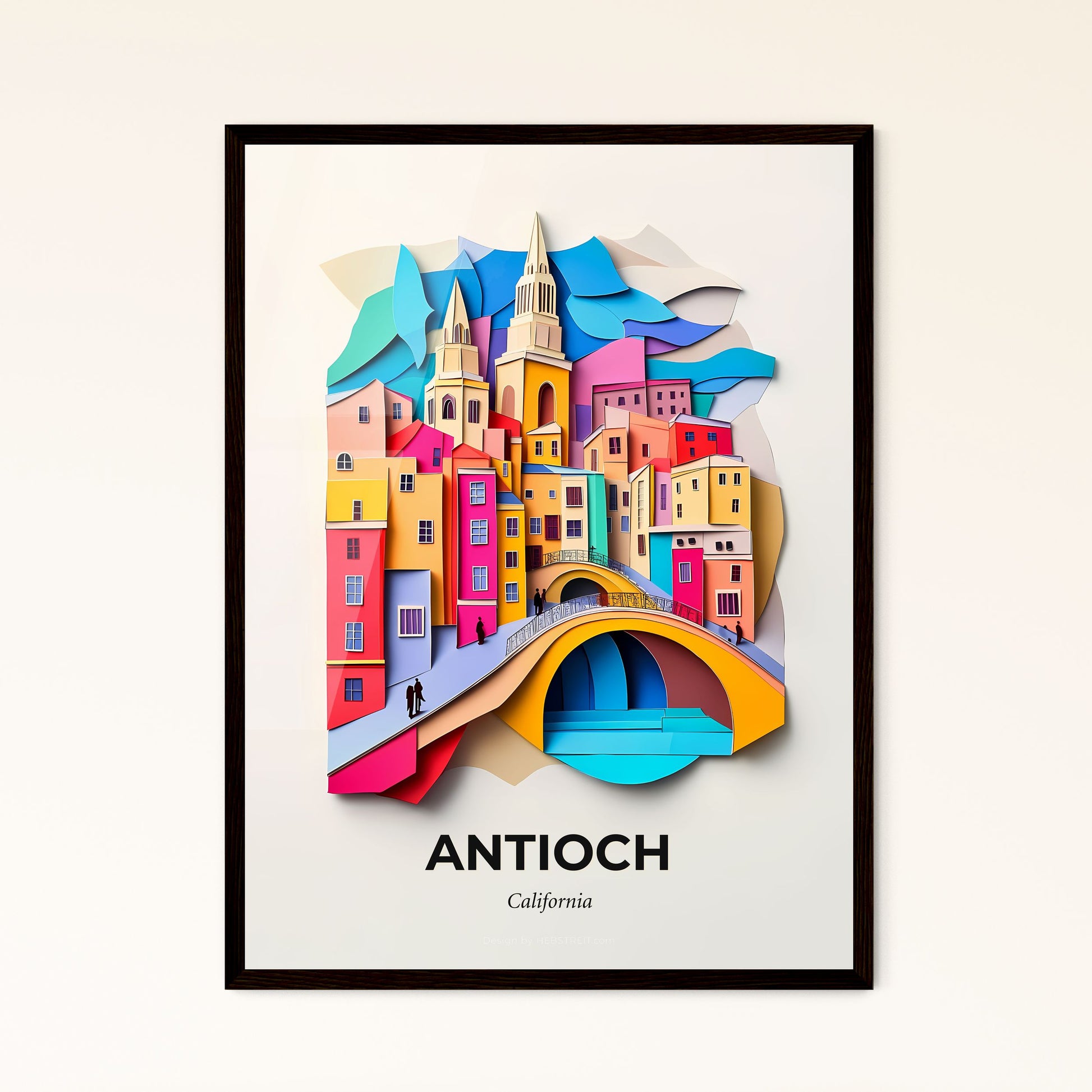 Vivid Antioch, California - a paper cut of a city with a bridge