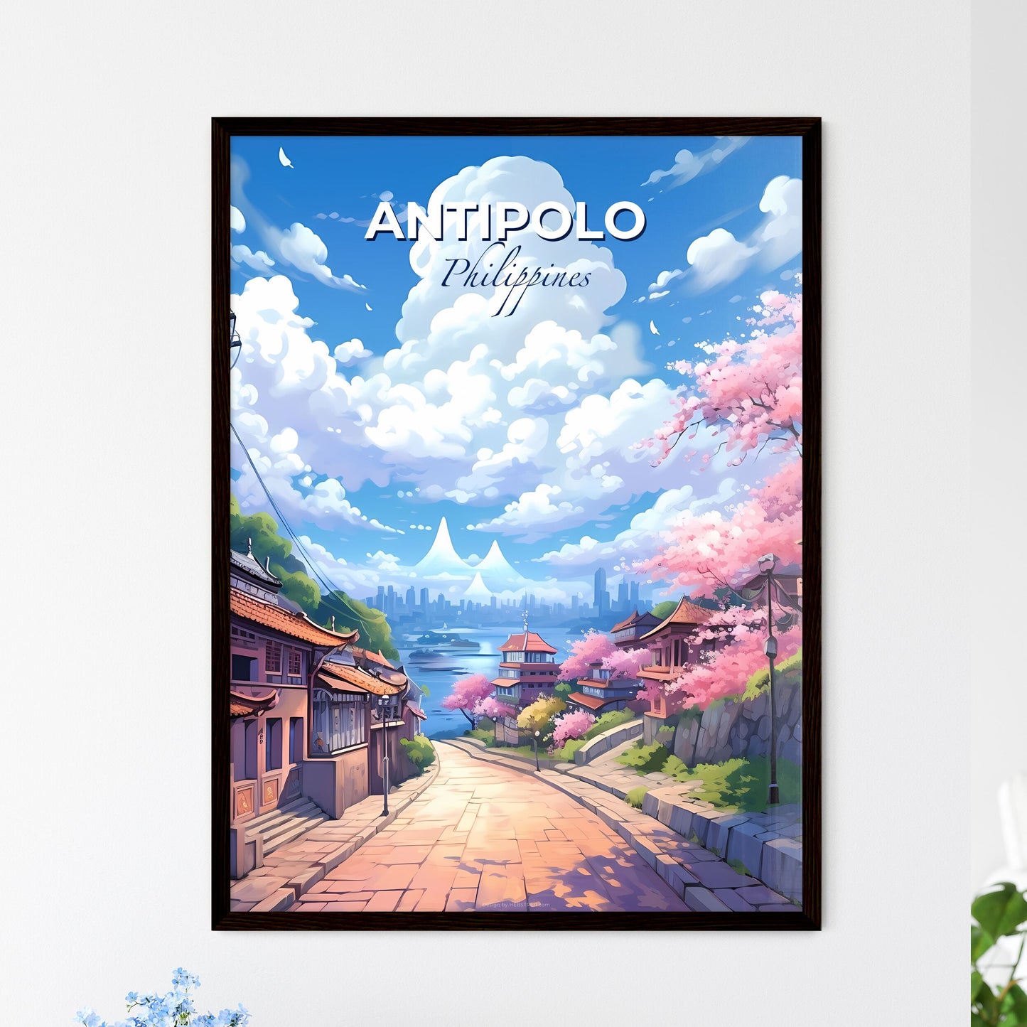 Antipolo Skyline Philippines Street Buildings Trees Watercolor Painting Urban Cityscape Default Title