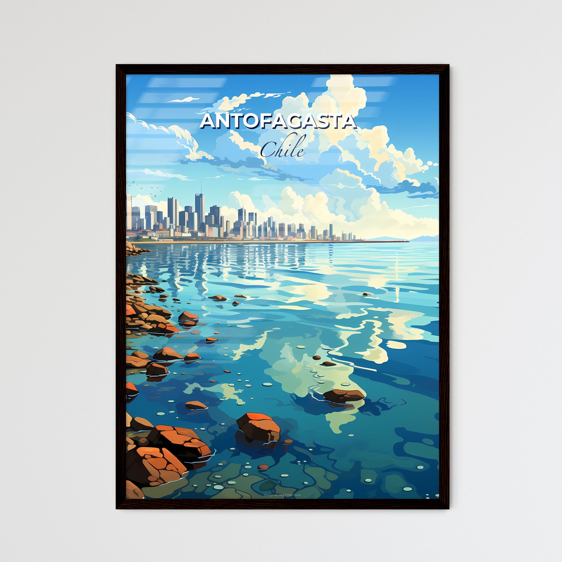 Vibrant Fine Art Painting of Antofagasta Chile Skyline Featuring Rocky Shore and City at Dawn Default Title