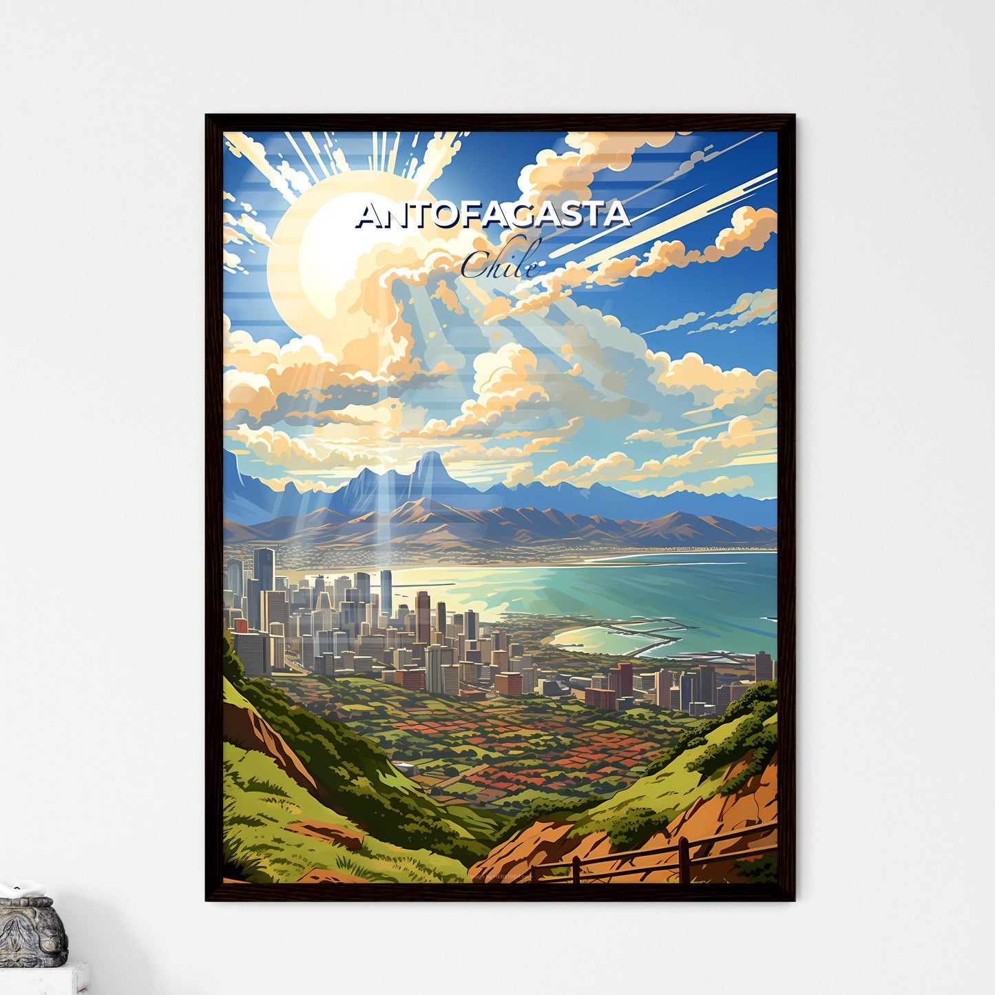 Vibrant Artistic Skyline of Antofagasta Chile with Mountains and Water Default Title