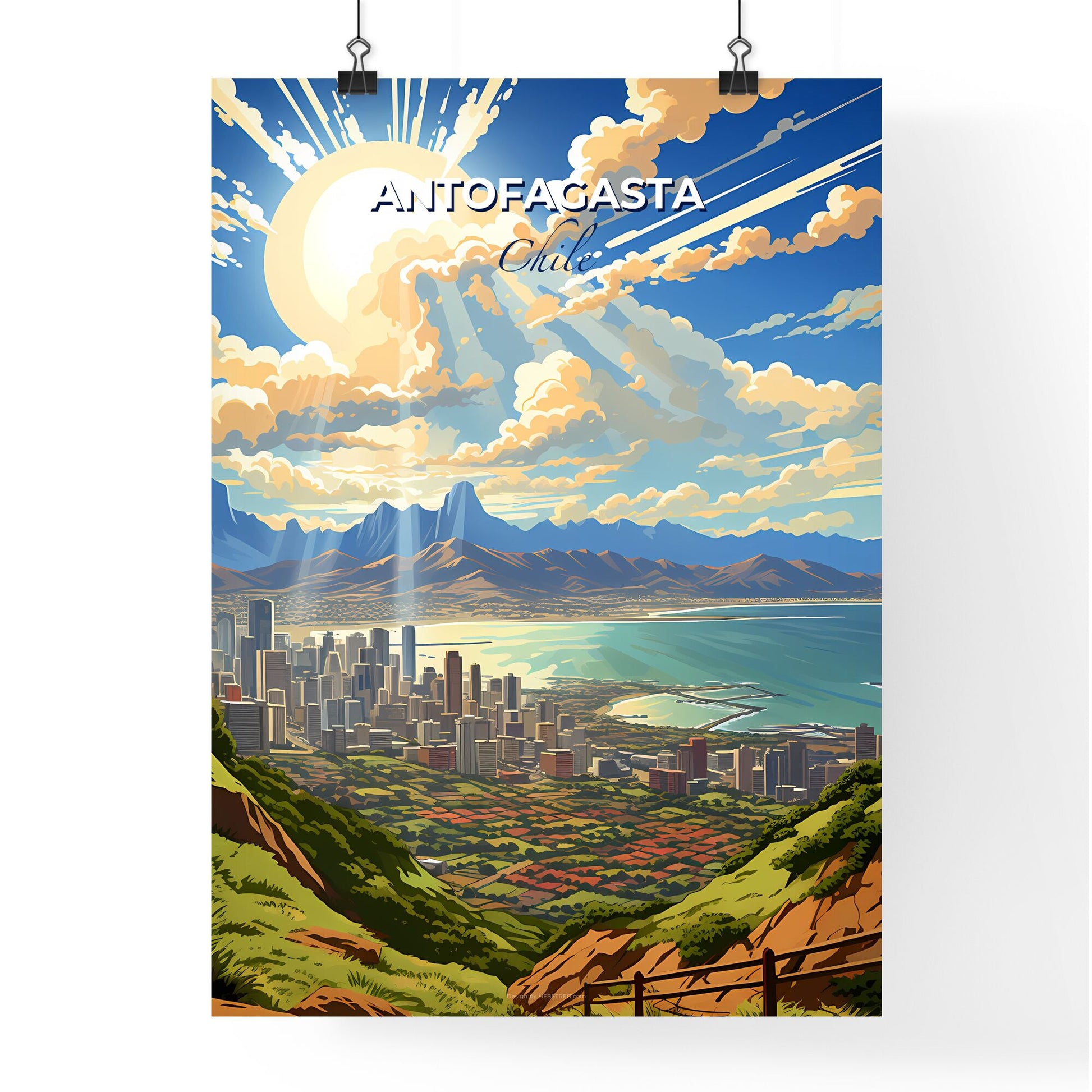 Vibrant Artistic Skyline of Antofagasta Chile with Mountains and Water Default Title