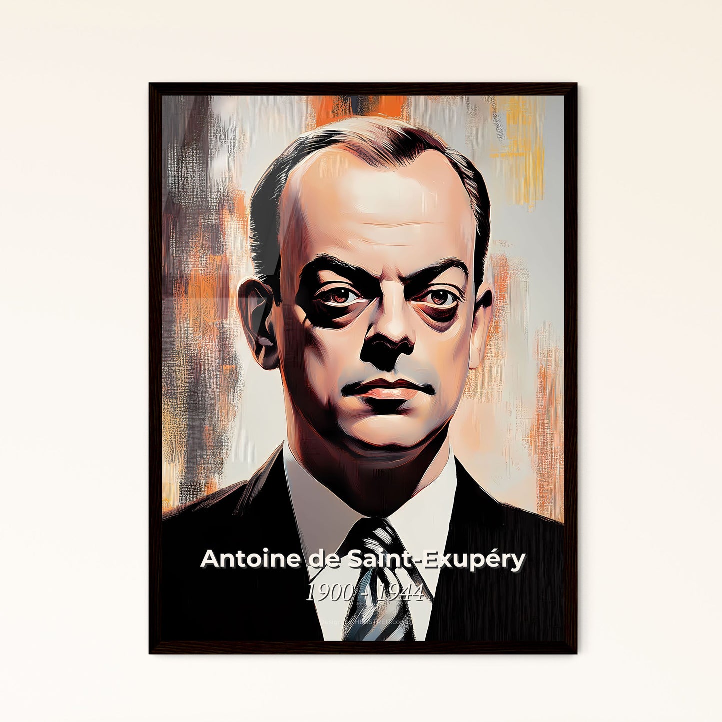 Portrait of Antoine de Saint-Exupéry, 1900 - 1944. Impressionistic painting of a man in a suit and tie.