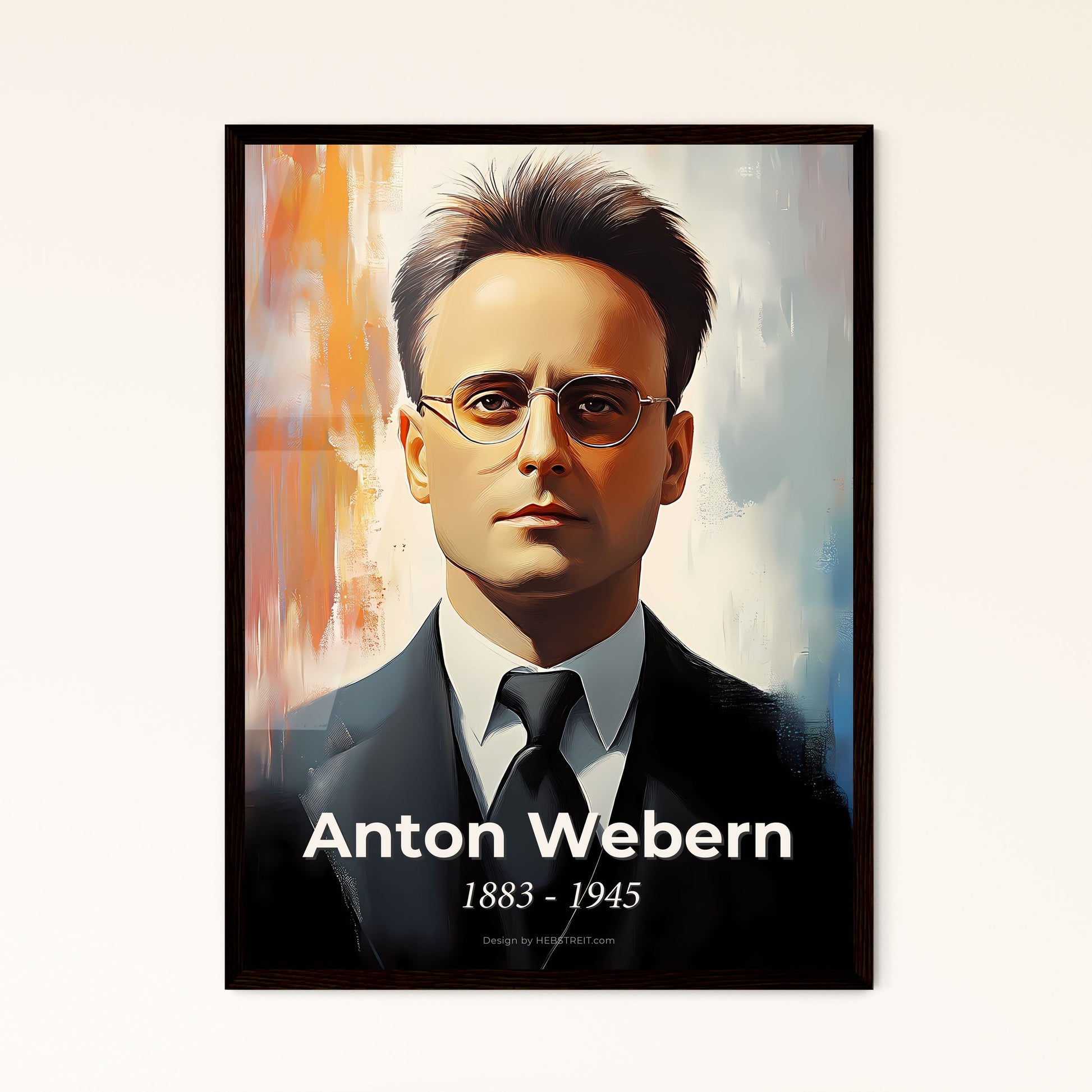 Portrait of Anton Webern, 1883 - 1945. Impressionistic painting of a man in a suit and tie.