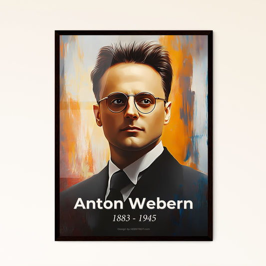 Portrait of Anton Webern, 1883 - 1945. Impressionistic painting of a man in a suit and tie.