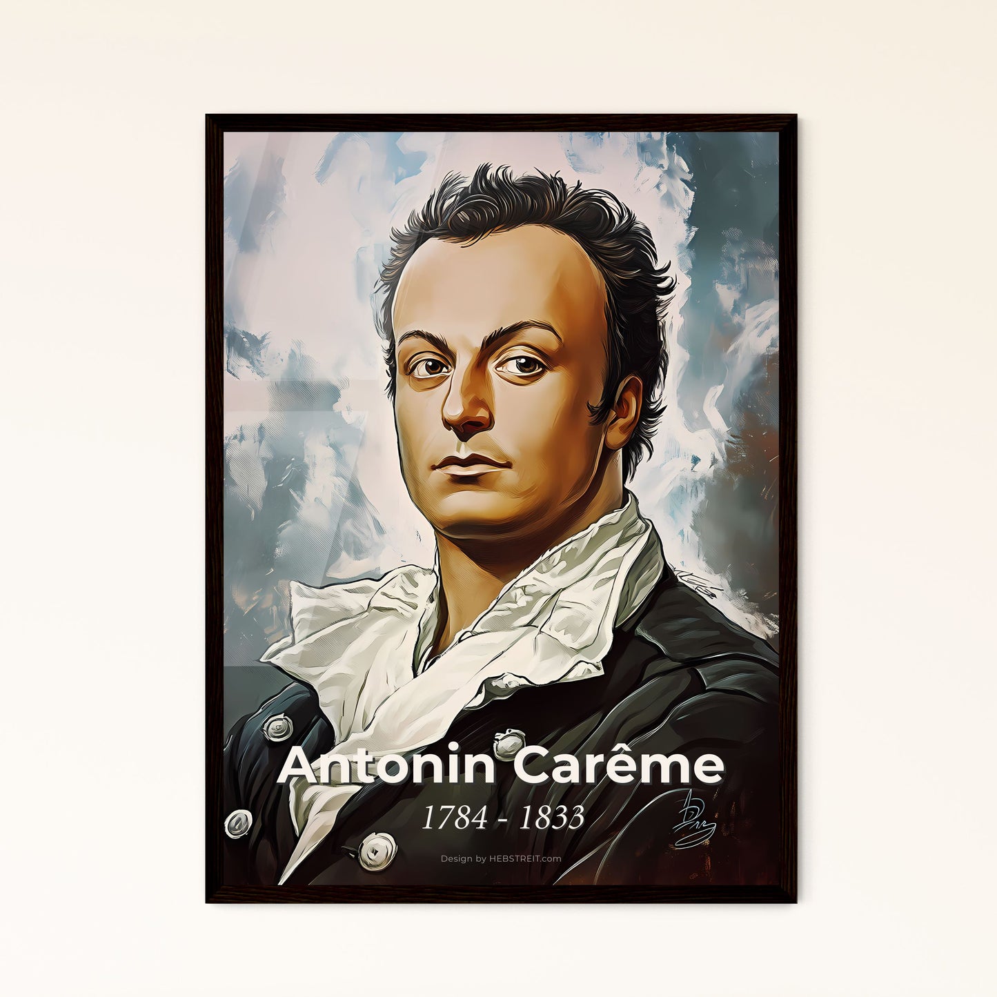 Portrait of Antonin Carême, 1784 - 1833. Impressionistic painting of a man in a black coat.