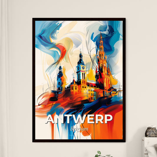 Vibrant Antwerp , Belgium - A Painting Of A Building With Towers And A Tower