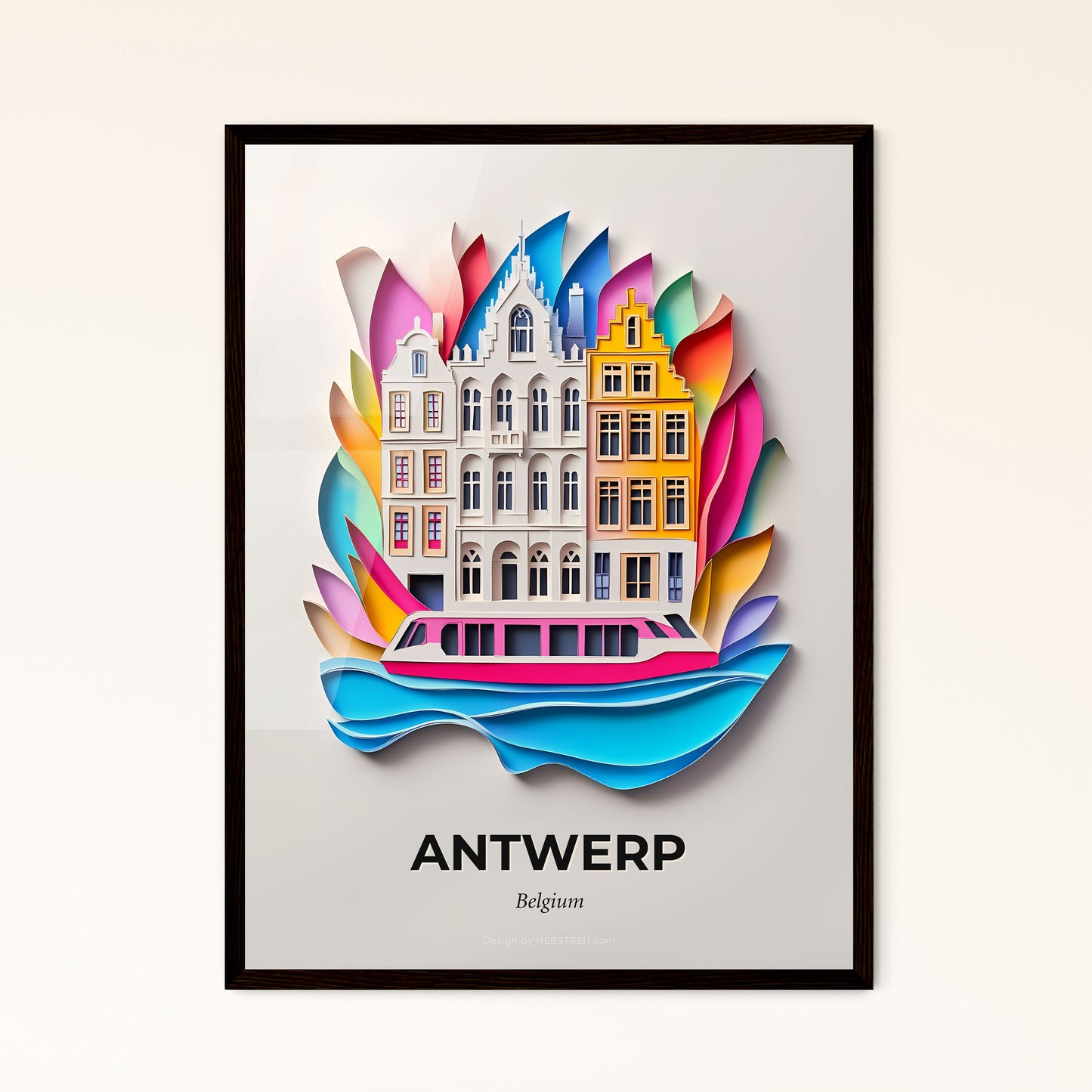 Vivid Antwerp , Belgium - a paper cut of a city with a boat