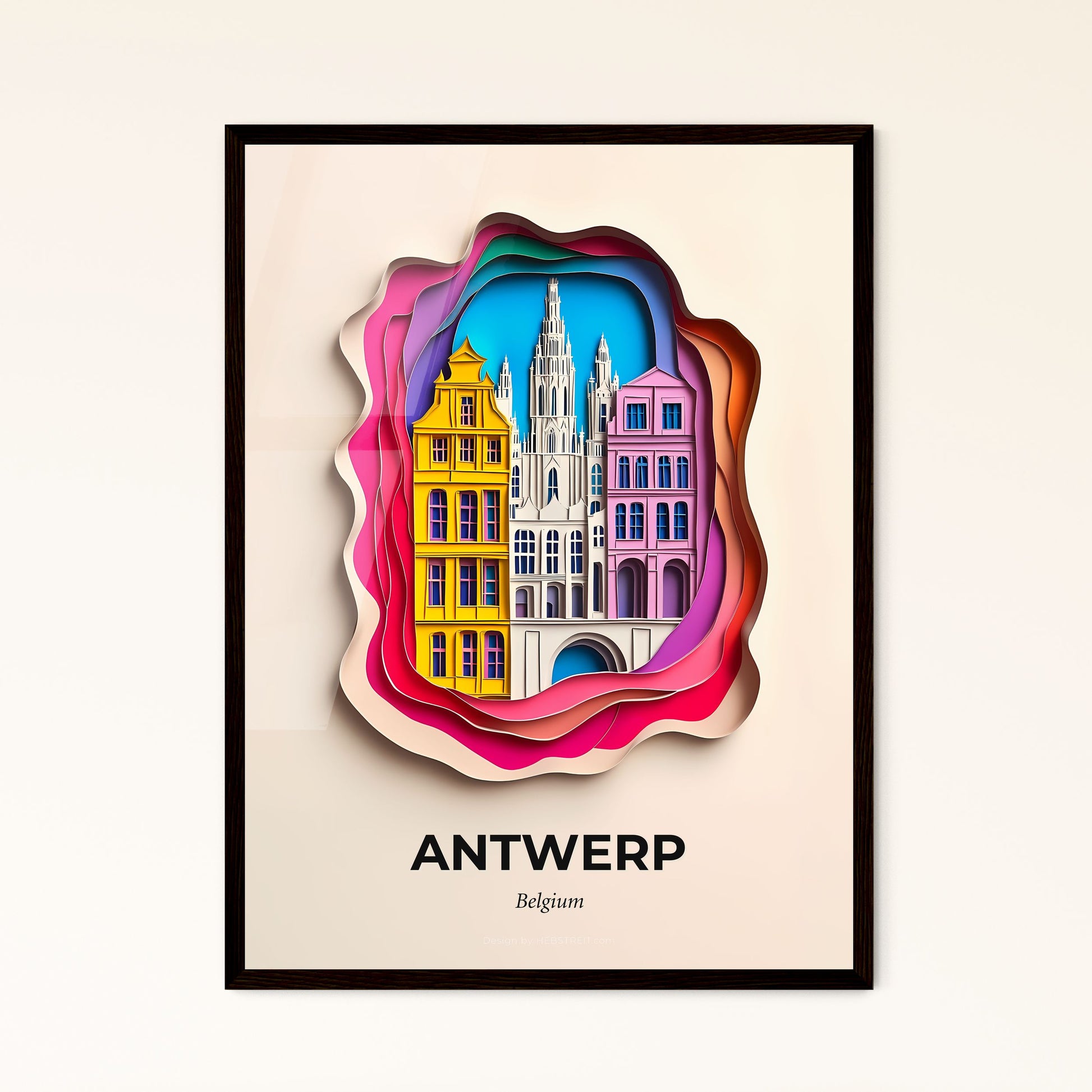 Vivid Antwerp , Belgium - a paper cut of a city with a bridge