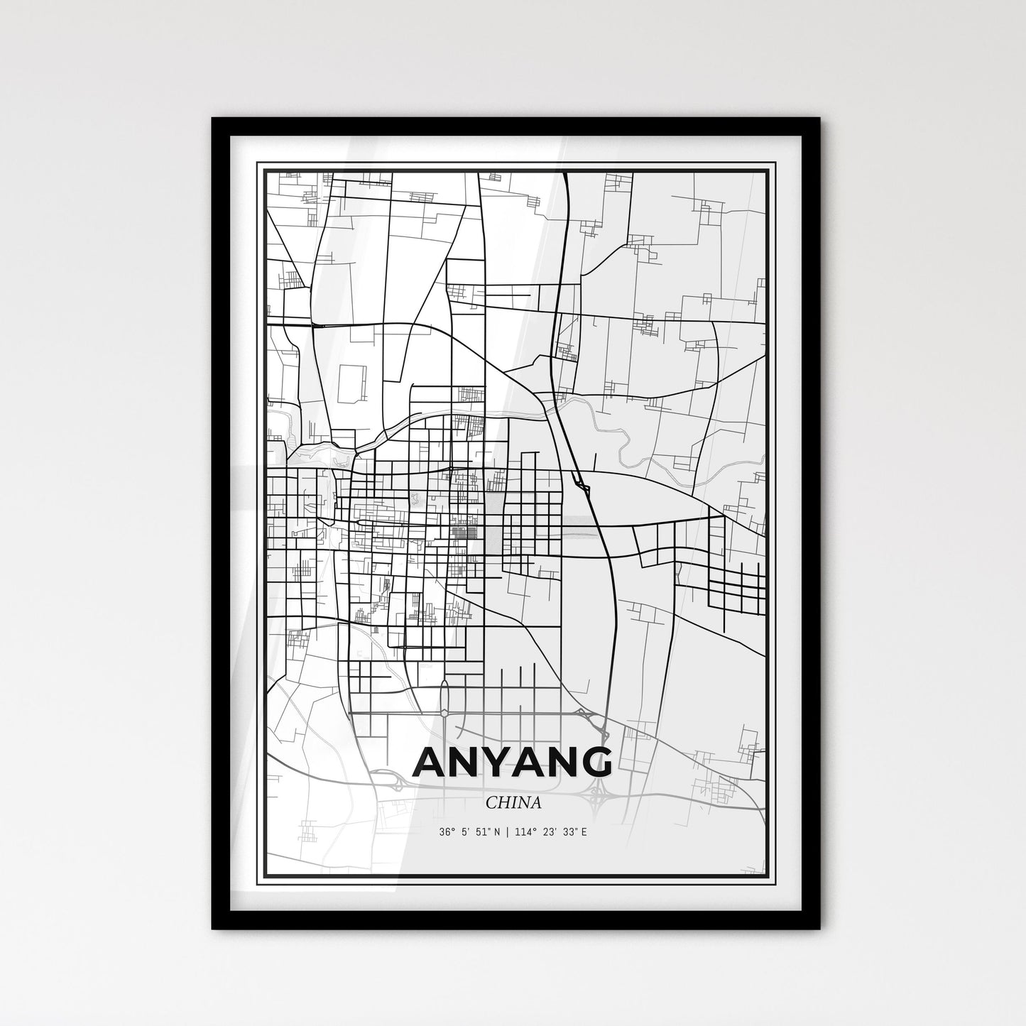 Anyang China - Scandinavian Style City Map for Modern Home Decor