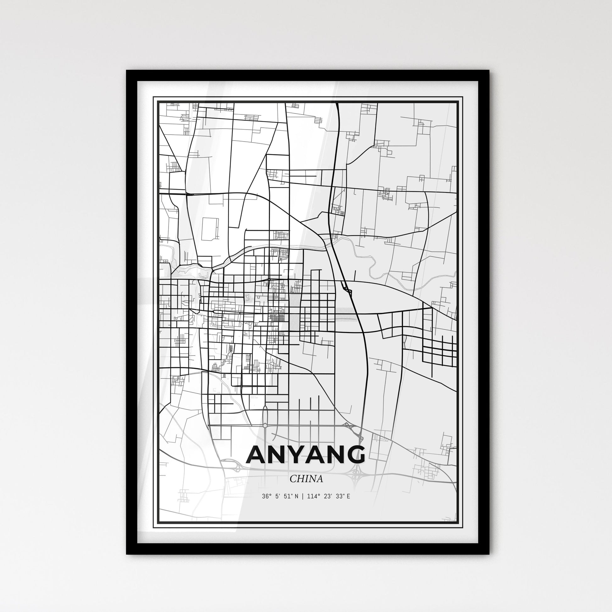 Anyang China - Scandinavian Style City Map for Modern Home Decor