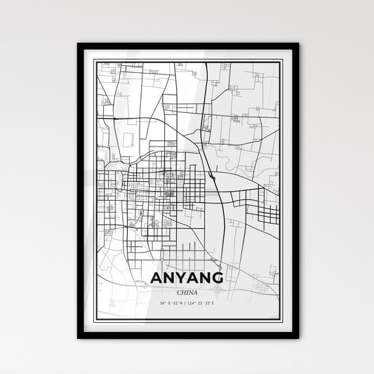 Anyang China - Scandinavian Style City Map for Modern Home Decor