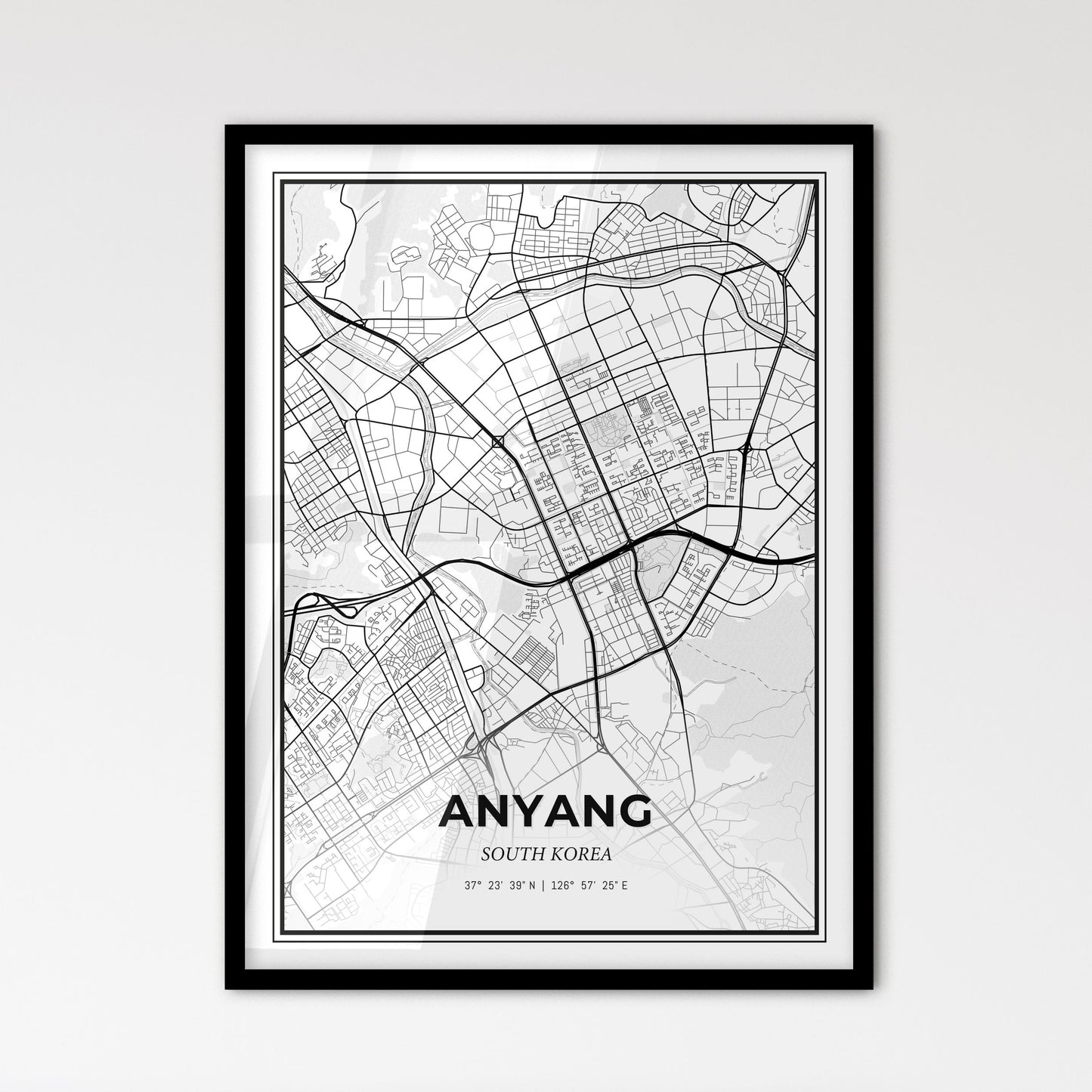 Anyang South Korea - Scandinavian Style City Map for Modern Home Decor