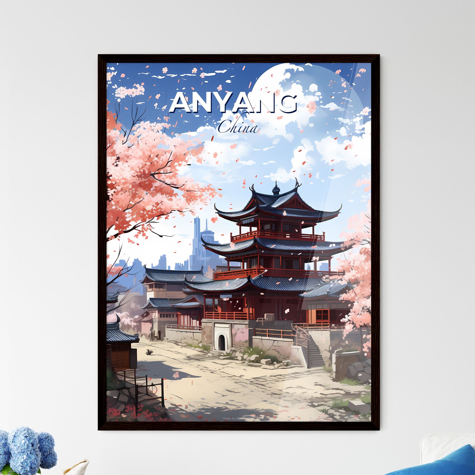 Anyang Cityscape Painting: Vibrant Tower Skyline with Trees and Art Focus Default Title