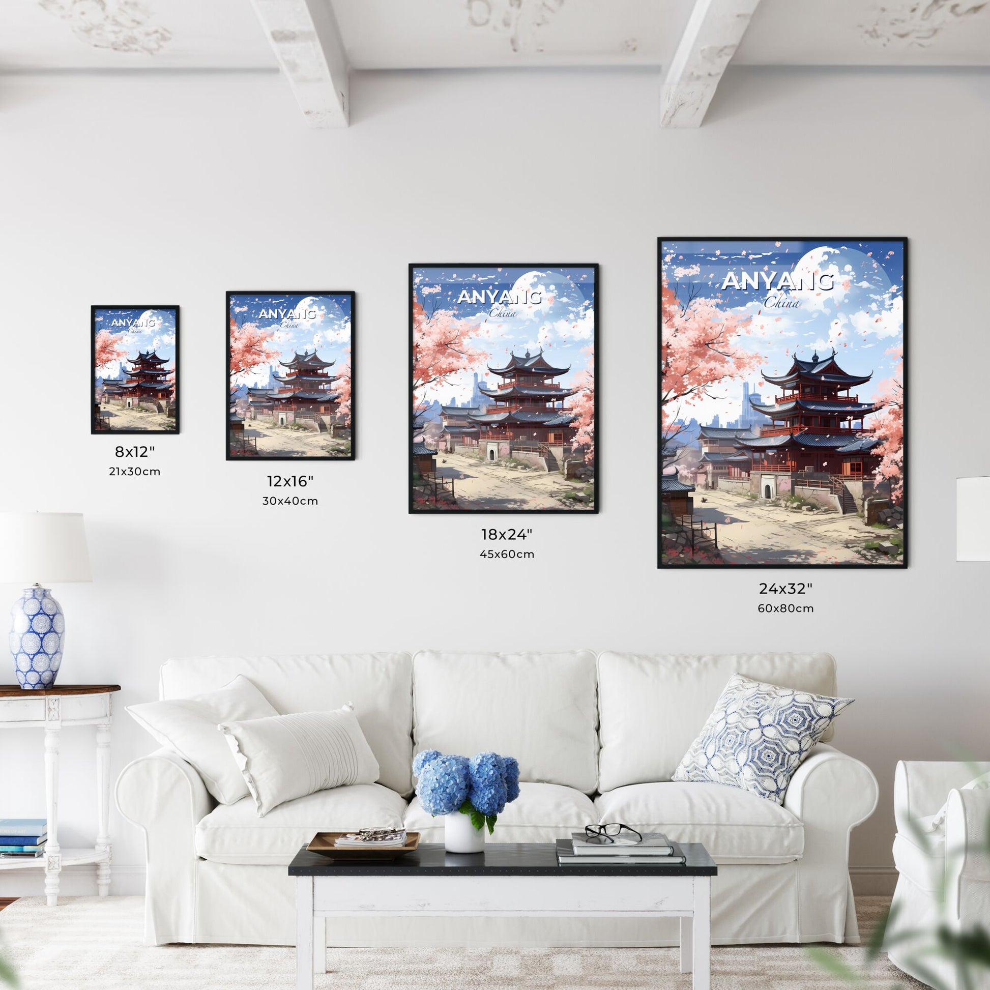 Anyang Cityscape Painting: Vibrant Tower Skyline with Trees and Art Focus Default Title