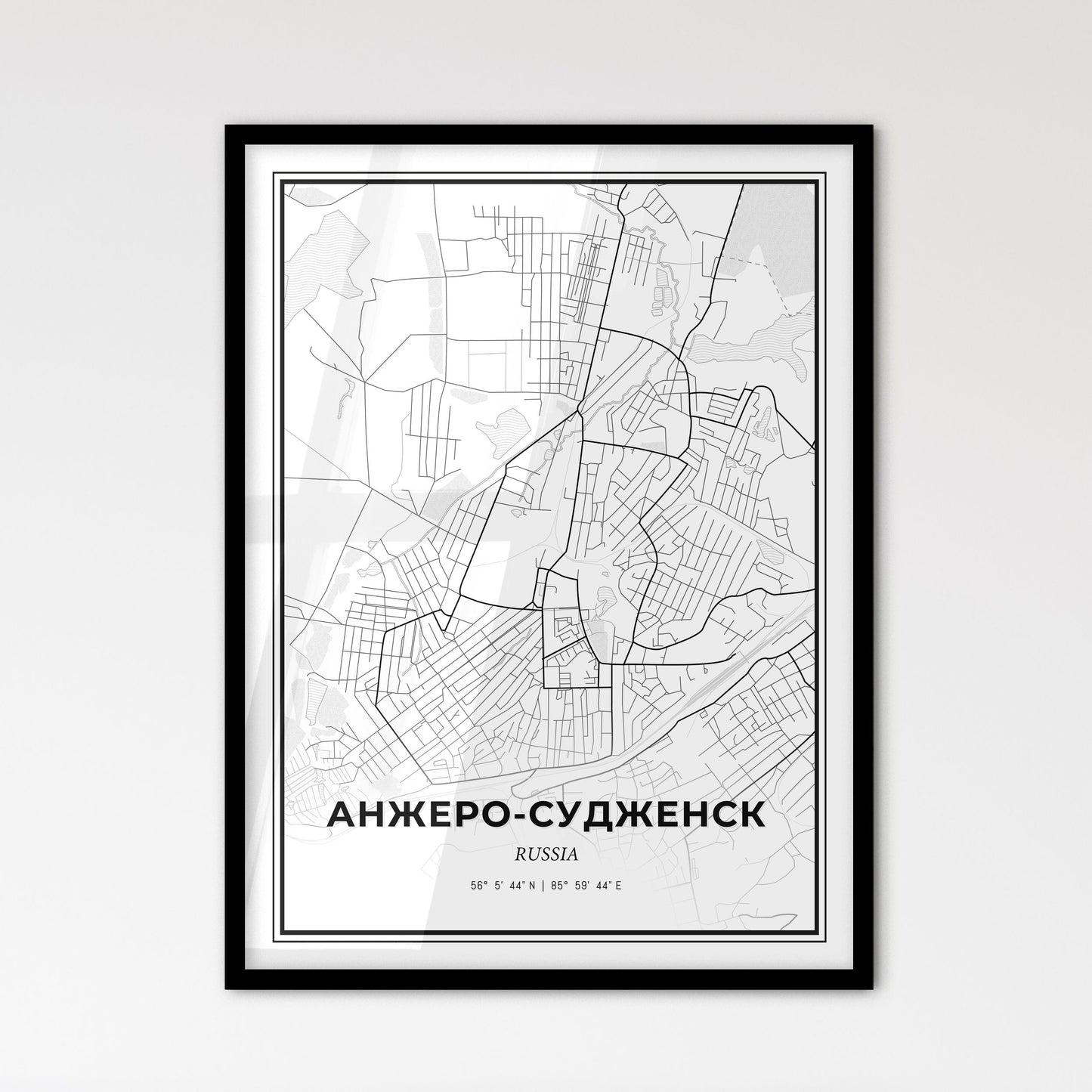 Anzhero-Sudzhensk Russia - Scandinavian Style City Map for Modern Home Decor