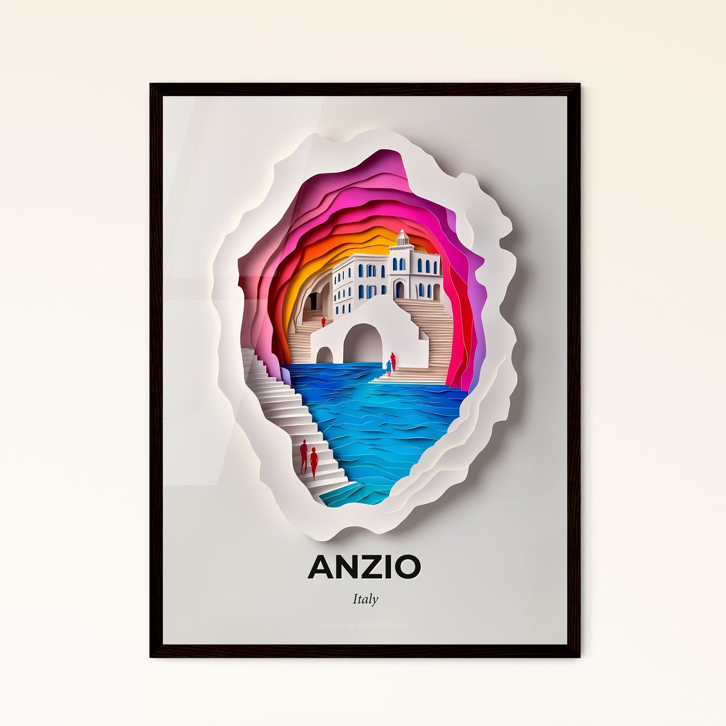 Vivid Anzio, Italy - a paper cut of a building and a person walking down a staircase