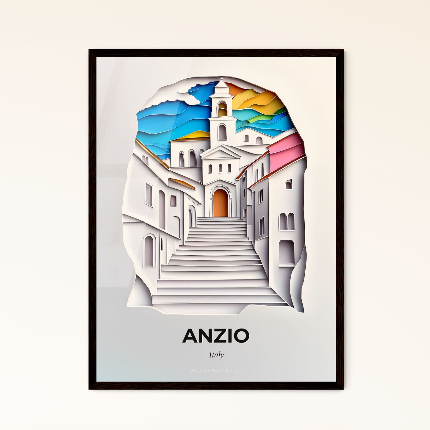 Vivid Anzio, Italy - a paper cut of a church and stairs