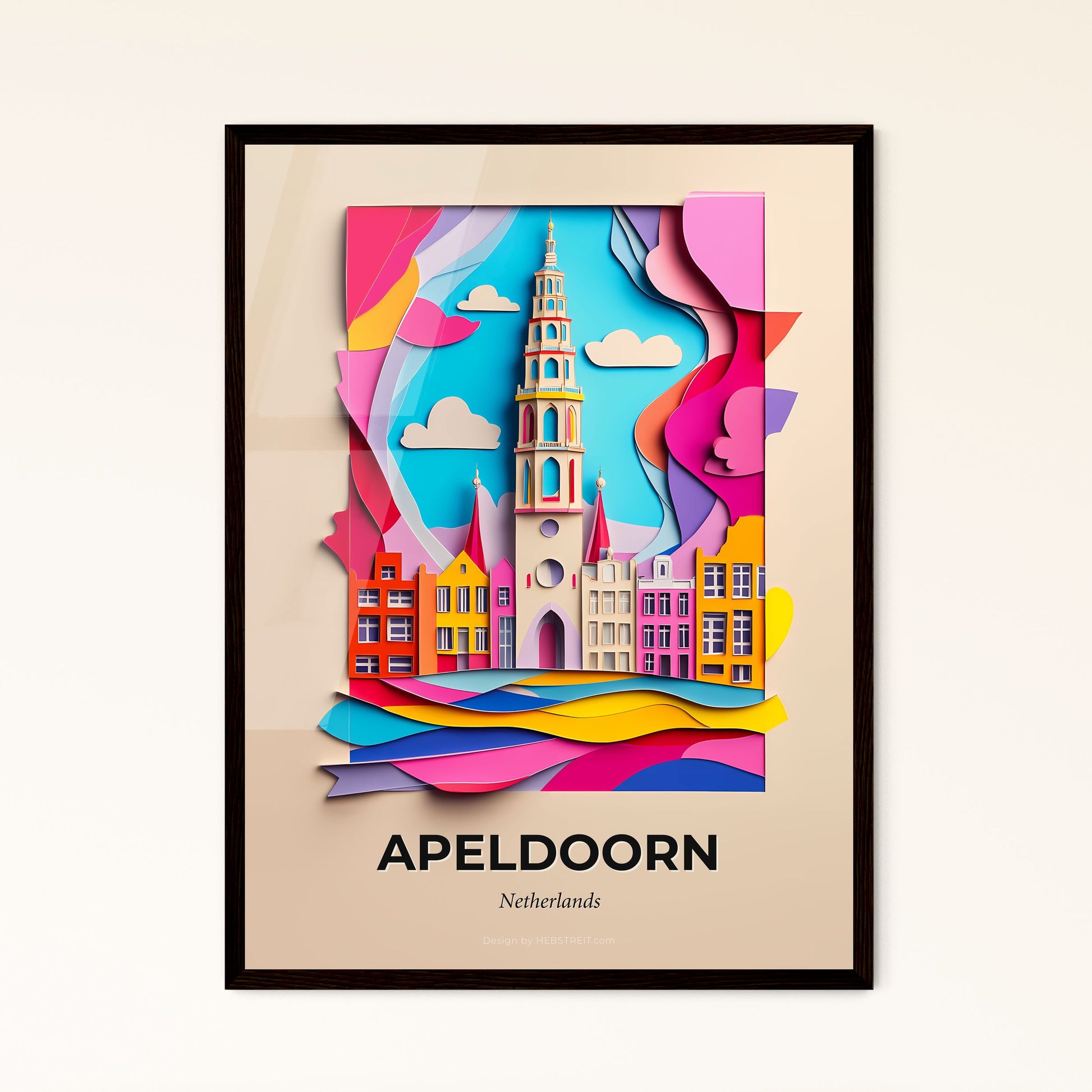 Vivid Apeldoorn, Netherlands - a paper cut of a church tower with a sky background