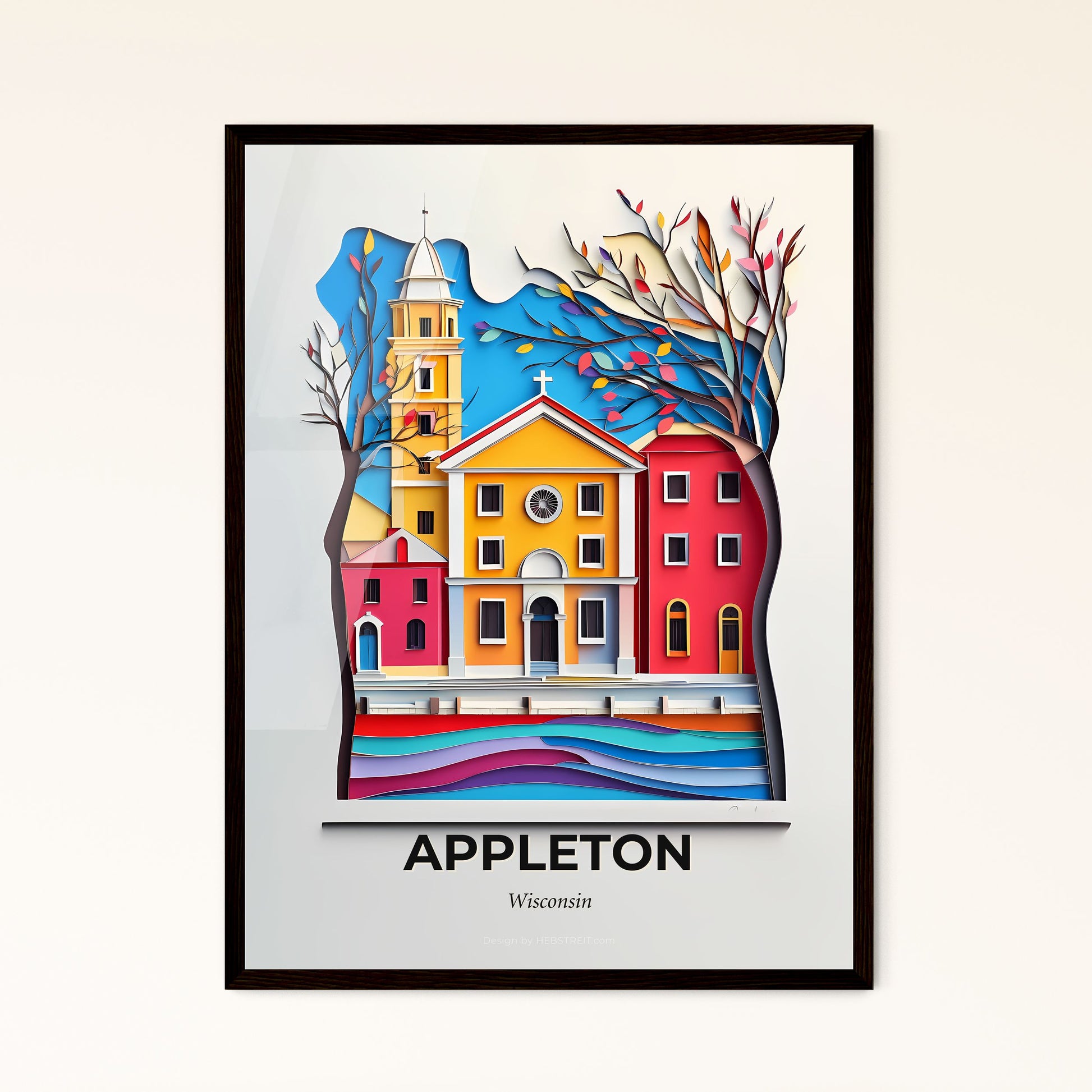 Vivid Appleton, Wisconsin - a paper cut of a church and a tree