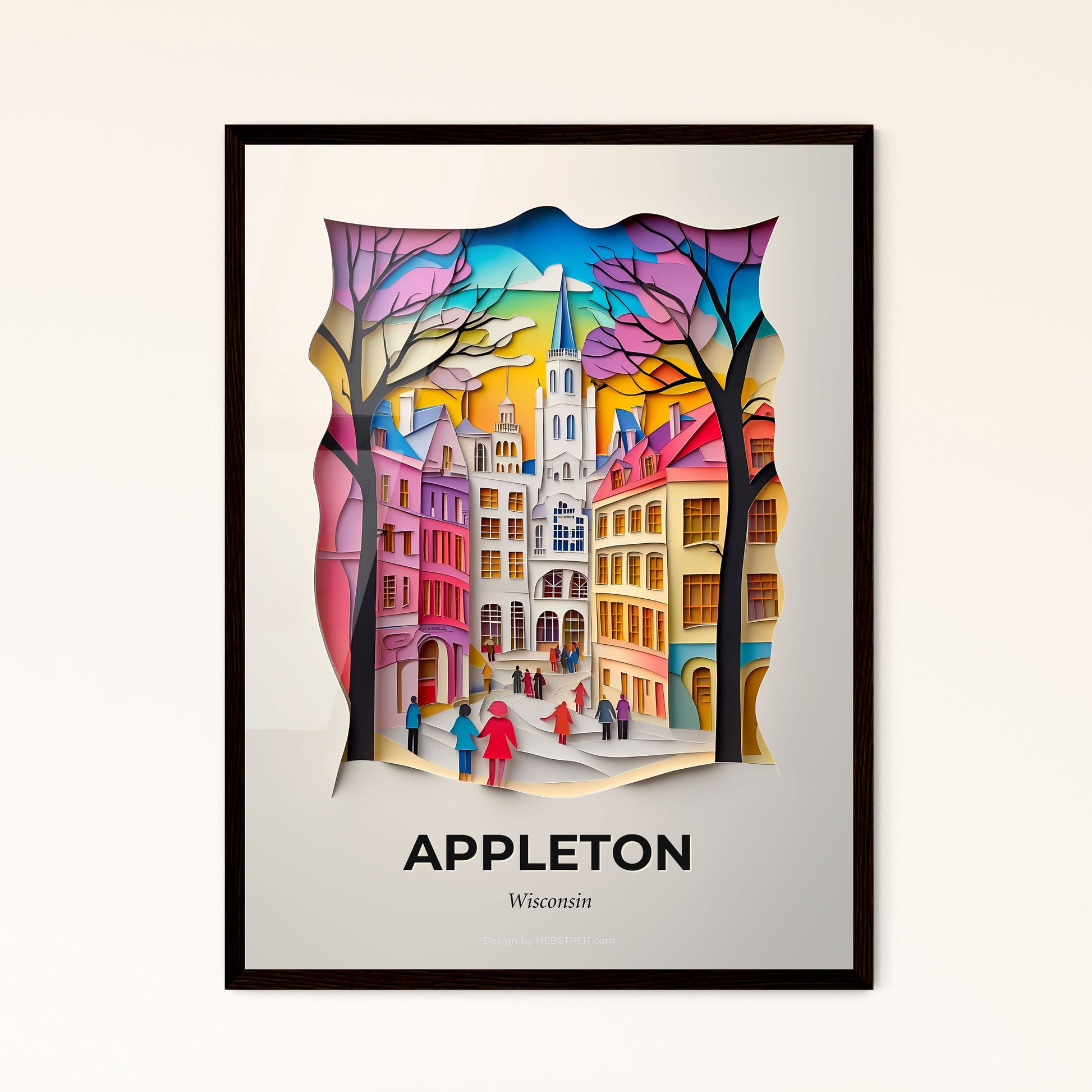 Vivid Appleton, Wisconsin - a paper cut of a city with people walking