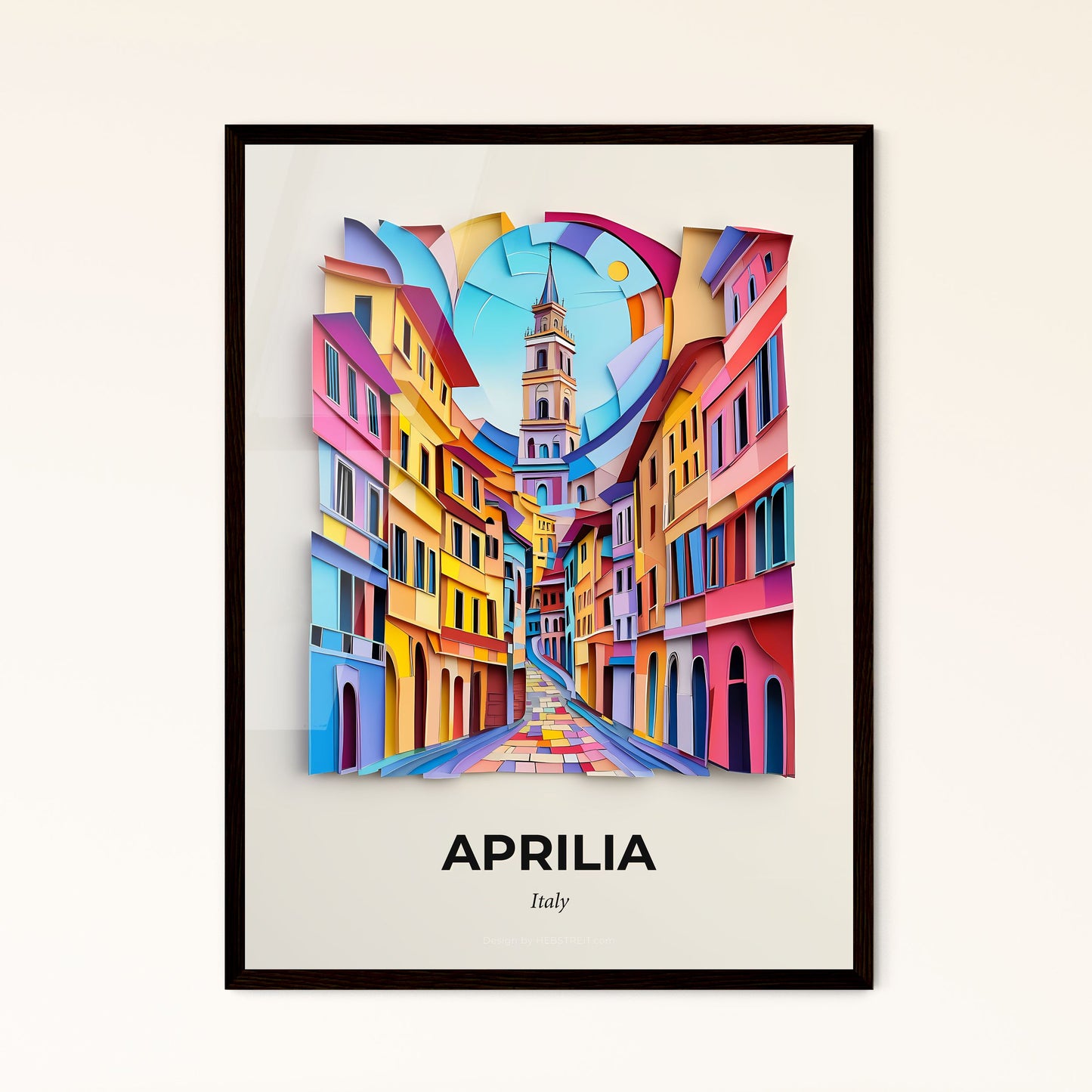 Vivid Aprilia, Italy - a colorful city street with a clock tower