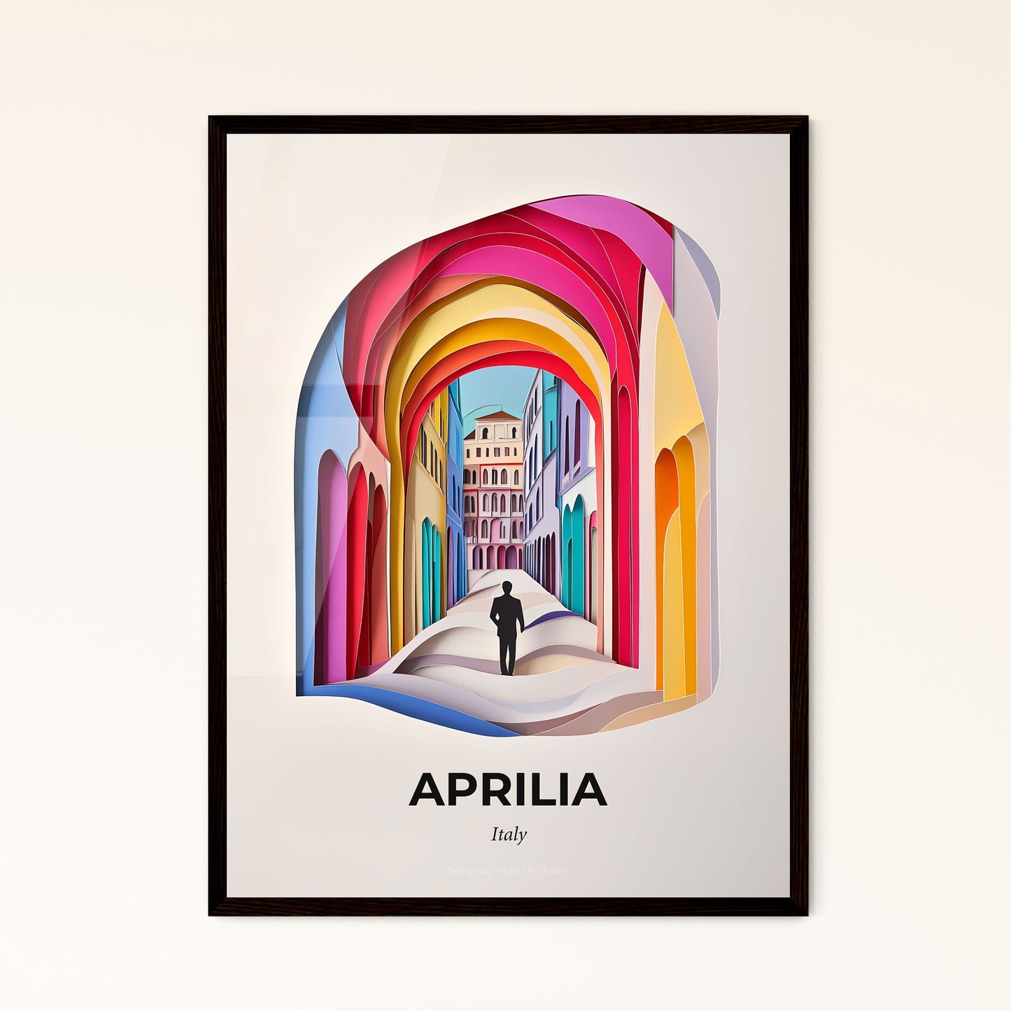 Vivid Aprilia, Italy - a man walking through a colorful archway in a city